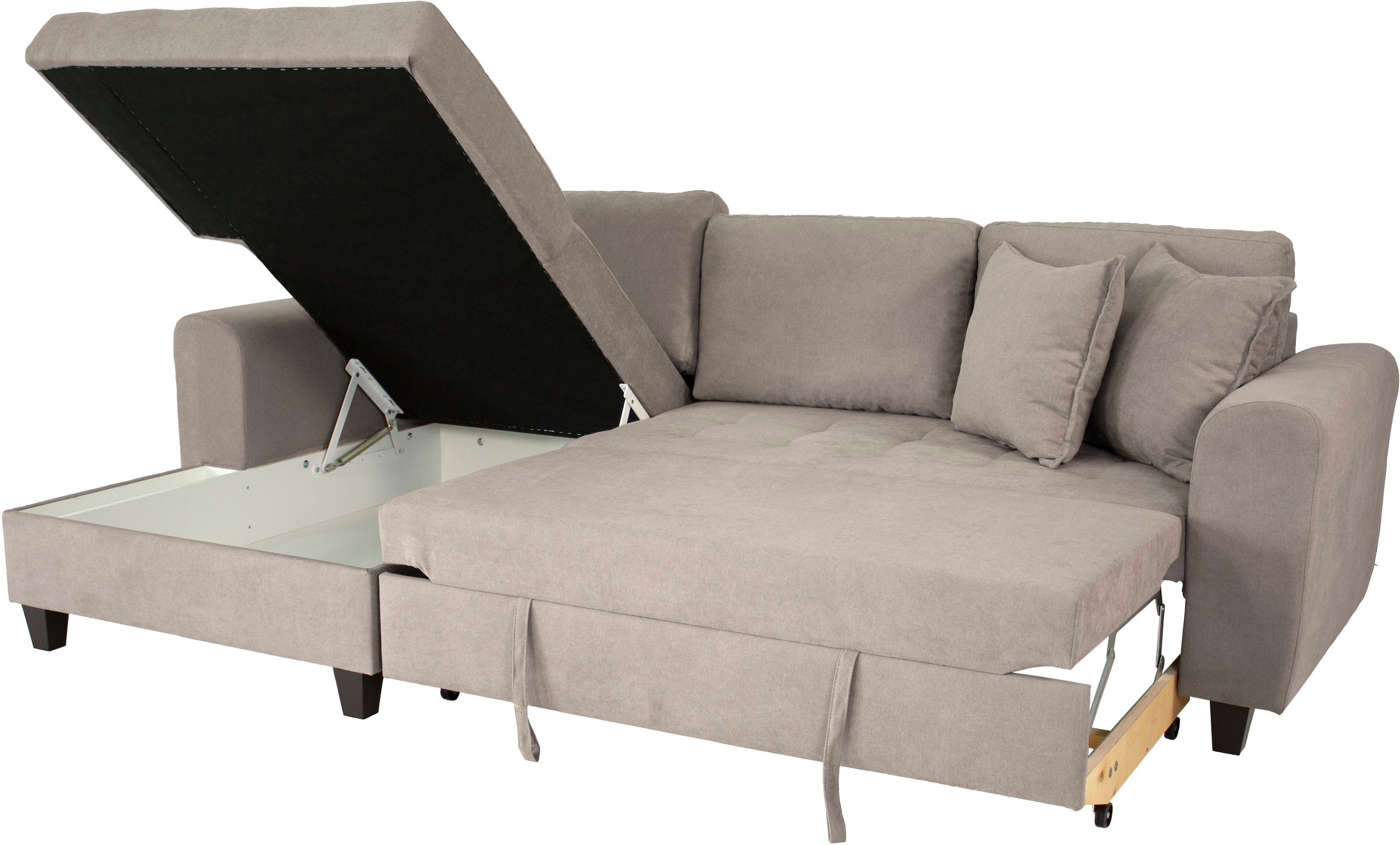 Trends by HG Ecksofa »Moritz L-Form, B: 265 cm« mit Bettfunktion, Bettkasten & Zierkissen