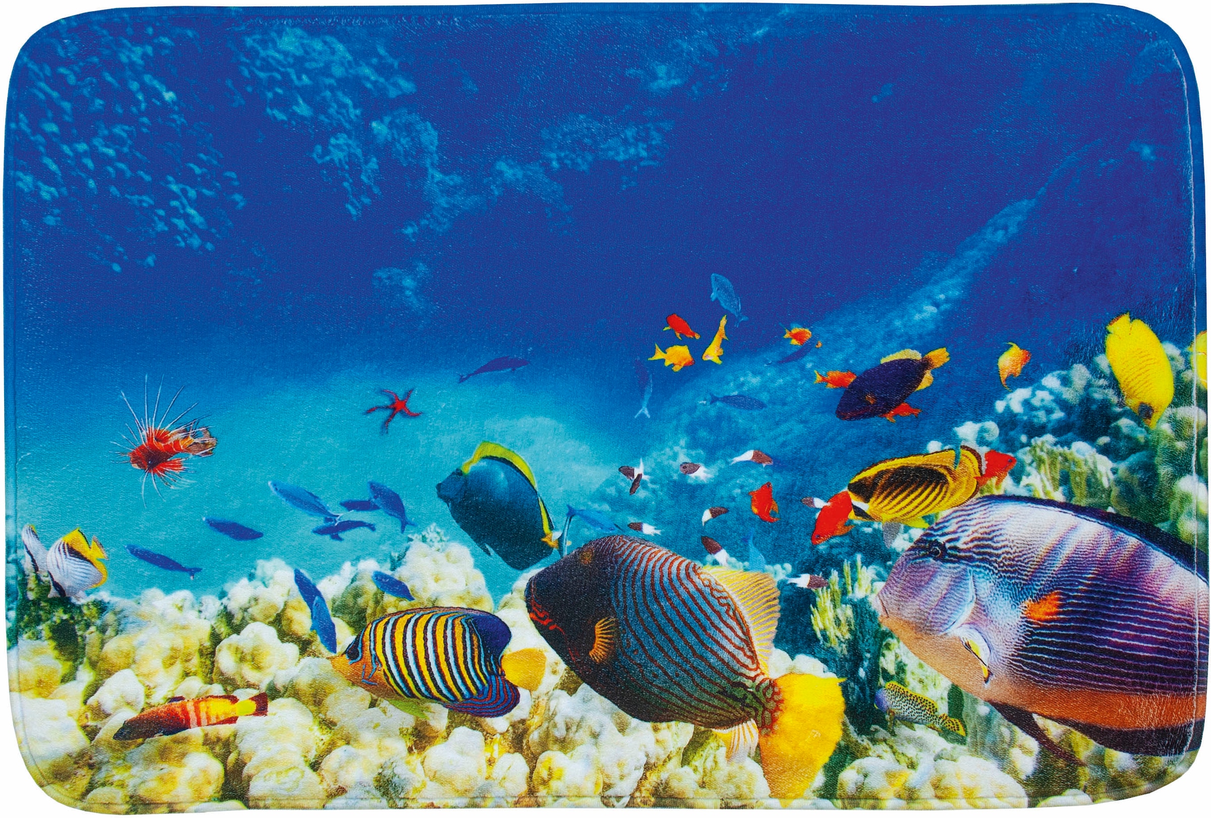 MEUSCH Badematte »Malediven«, Höhe 10 mm, rutschhemmend beschichtet, fußbodenheizungsgeeignet, Badteppich, bedruckte Oberfläche, Motiv Unterwasserwelt mit Fischen
