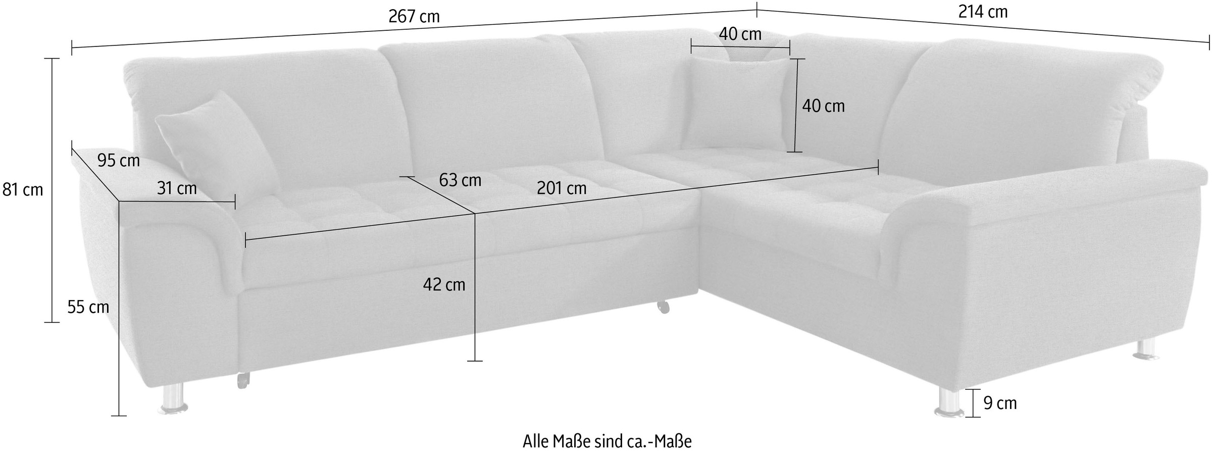 DOMO collection Ecksofa »Franzi L-Form«, wahlweise mit Kopfteilverstellung (dann Breite: 275 cm)