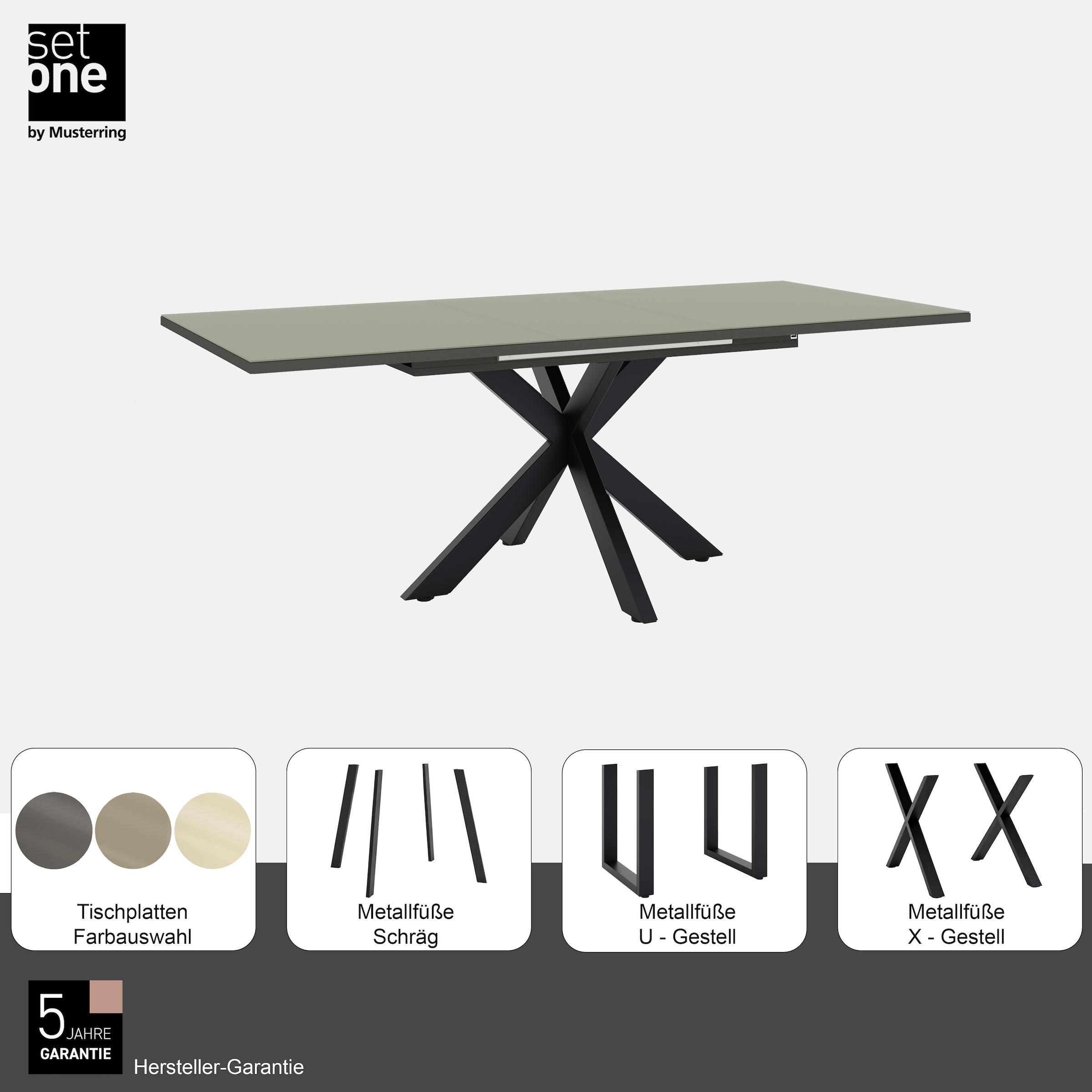 set one by Musterring Esstisch »Reno« 1 Stk. tlg. Mit Vierkantfuß, wählbaren Gestellen und Plattenfarben