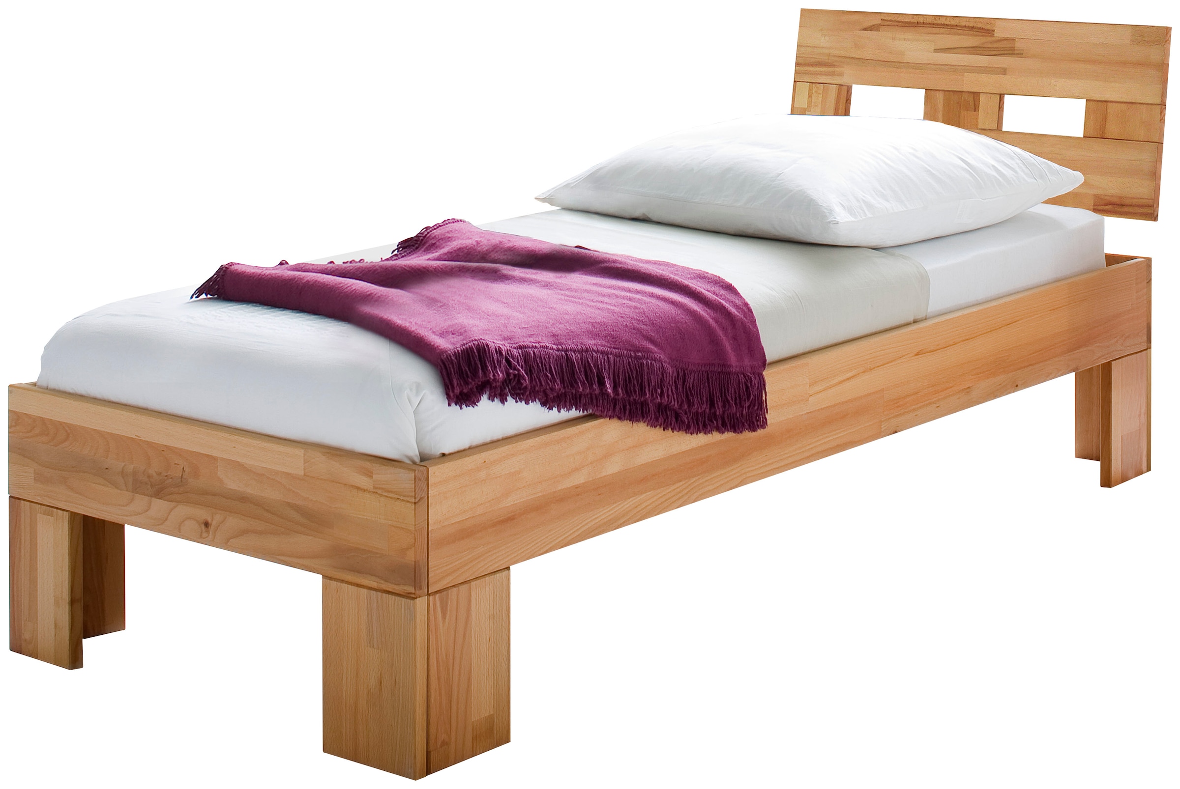 Home affaire Massivholzbett »Modesty I Bett mit robustem Fußgestell in Winkelform« hohe Belastbarkeit: 200kg je Seite,  aus massiver Kernbuche, FSC-zertifiziert, viele Breiten zur Auswahl