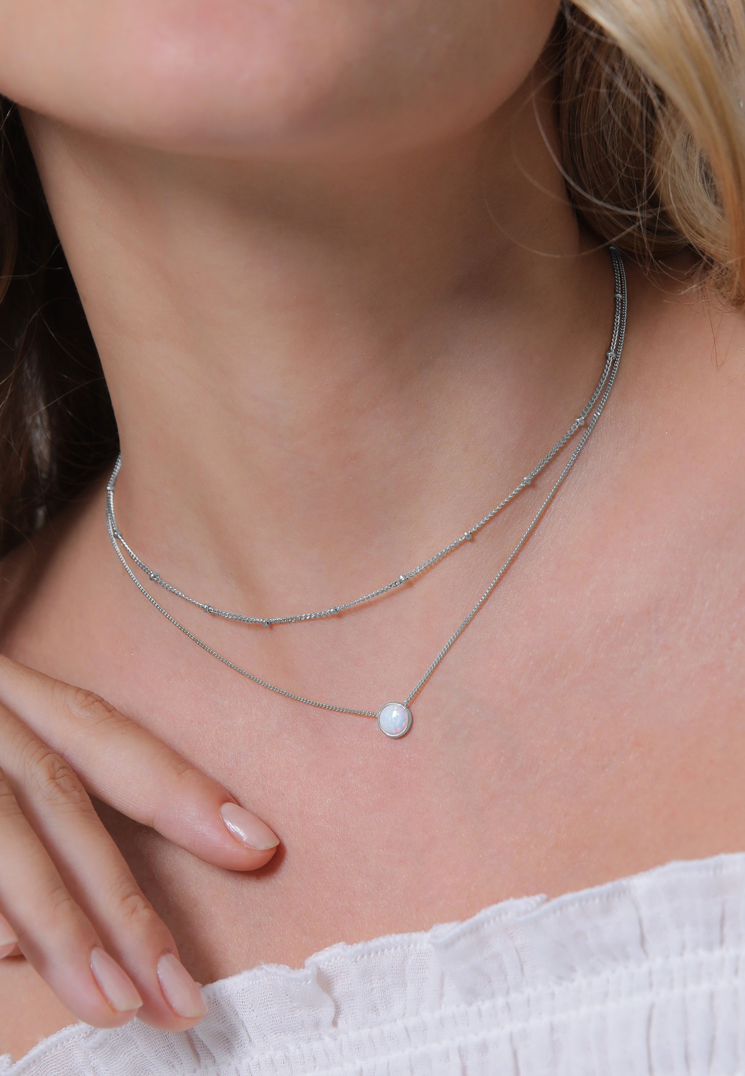 Elli Choker »Halskette Choker Layer Opal Kugelkette 925 Silber«