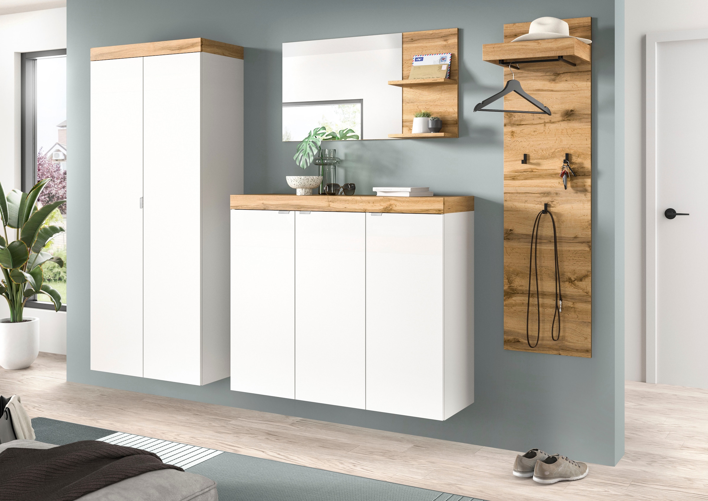 OTTO home Spiegel »MAMBO II, Breite 99cm, 2 Ablageböden, große Spiegelfläche« Garderobenspiegel, Flur, Diele, Spiegel mit Ablage, Spiegelpaneel