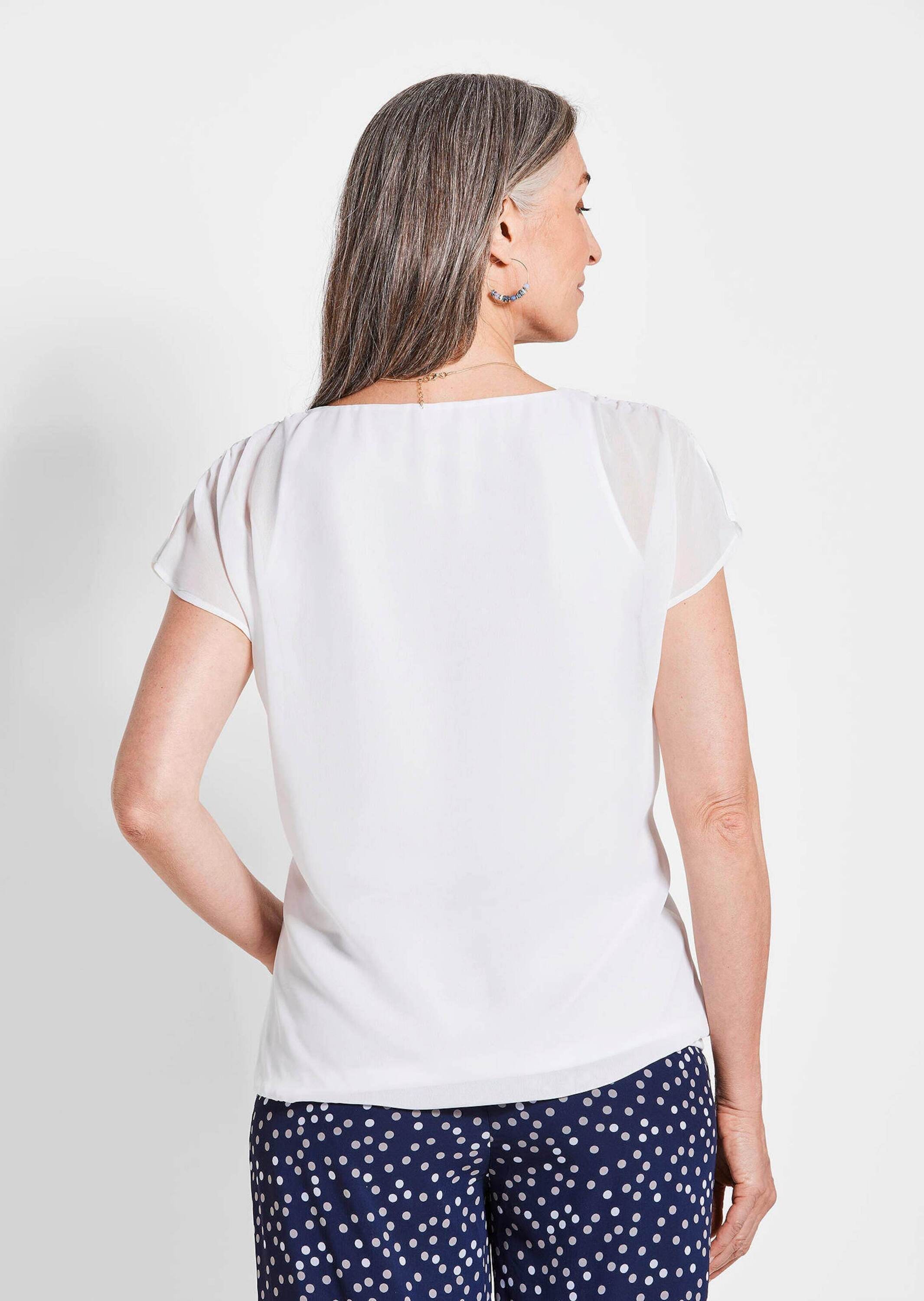 GOLDNER Kurzarmbluse »Kurzgröße Luftige Bluse mit Chiffon, Kurzarm«