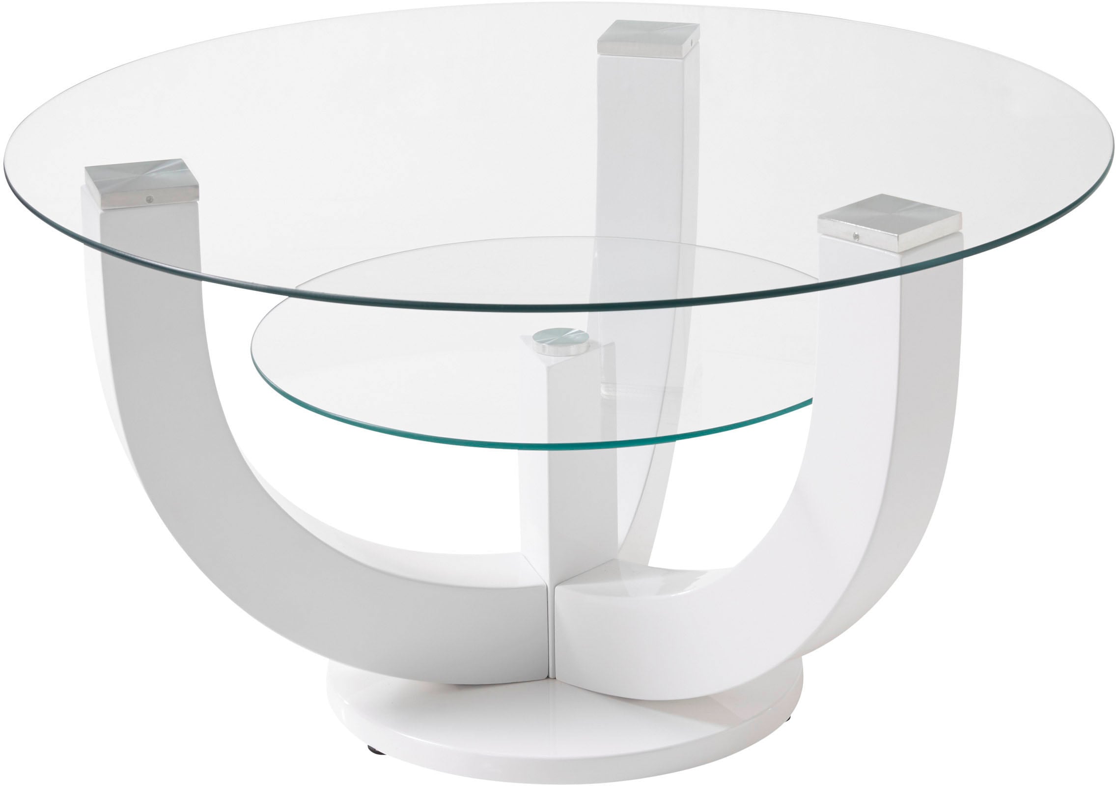HBZ Couchtisch »Denver, TOPSELLER!«, (Couchtisch), rund mit Glas, Tisch -Gestell weiß hochglanz