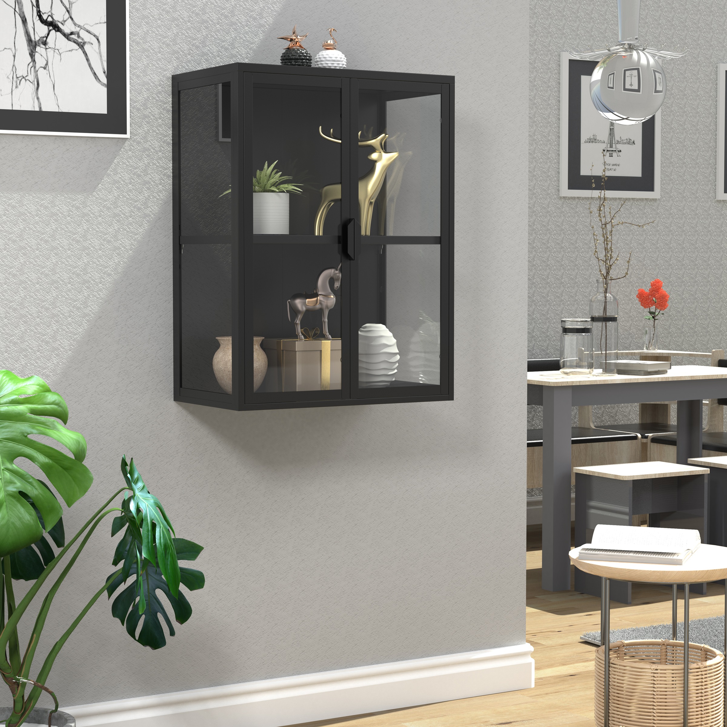 VCM Wandregal »VCM Glasvitrine hängend | Vitrine Glas mit ESG-Sicherheitsglas | Maße ca. H. 80 x B. 60 x T. 35 cm | Hängevitrine Glas | Modern und platzsparend | Glas Vitrinenschrank - Flokas M«