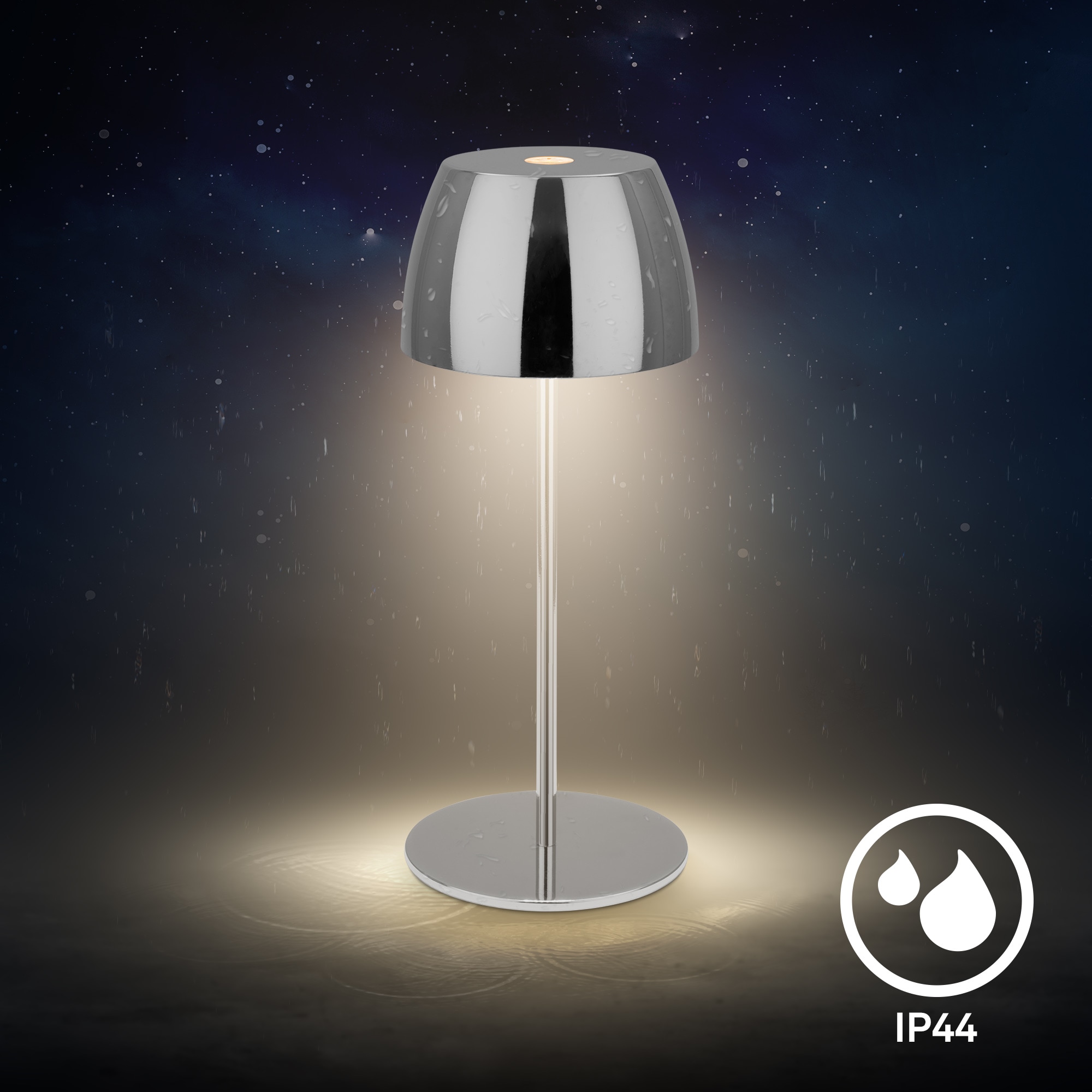Briloner Leuchten LED Außen-Tischleuchte »SERINA MINI« LED-Modul 2 Stk. Warmweiß kabellos 20 x 8 cm Chromfarben 2,5W Wohnzimmer Schlafzimmer 2er-Set