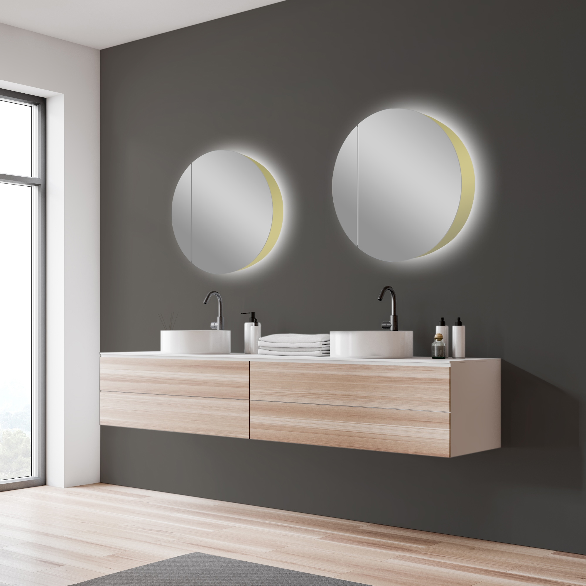 Talos Spiegelschrank »Picasso Style, Spiegelschrank gold/weiß, Ø 60cm«, Rahmen aus hochwertiger Aluminiumlegierung