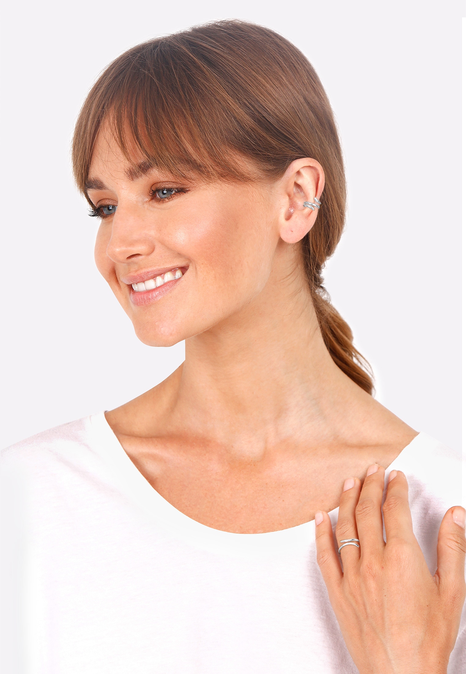 Elli Ohrring und Ketten Set »Schmuckset Ring Single Earcuff Wickellook (2 tlg) 925 Silber«