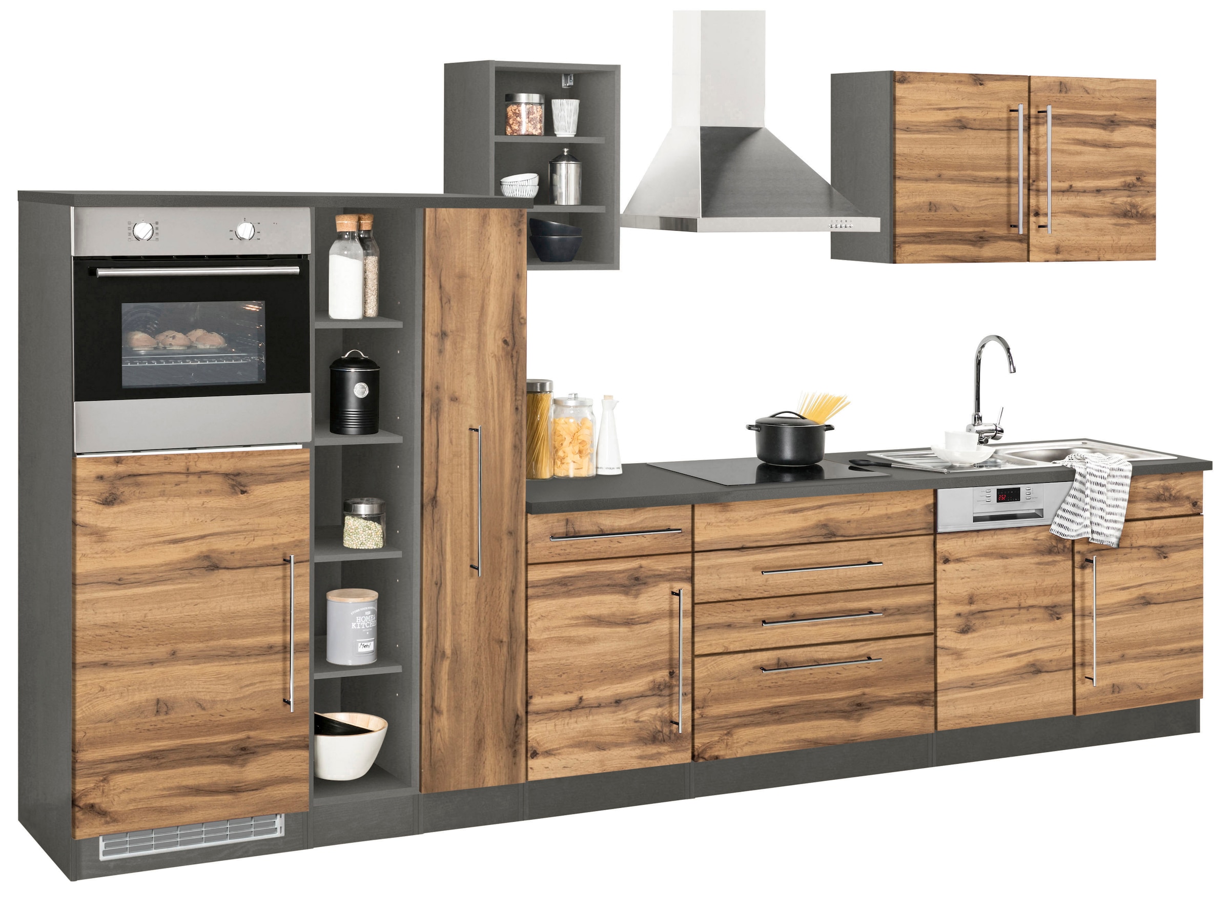 HELD MÖBEL Küchenzeile »Samos«, mit E-Geräten, Breite 350 cm mit  Stangengriffen aus Metall kaufen bei OTTO