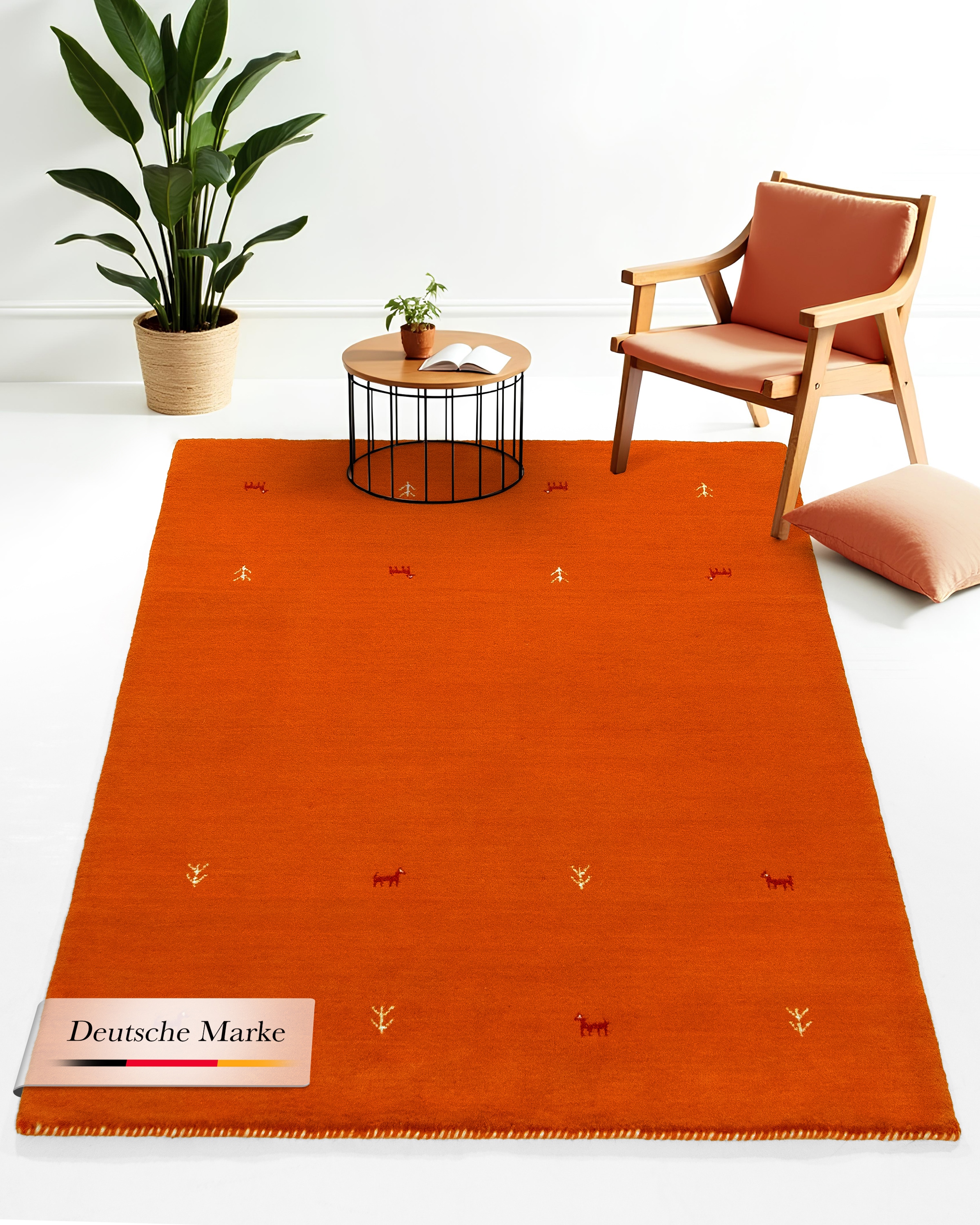 carpetfine Wollteppich »Gabbeh Uni,  auch als Läufer und Rund erhältlich« rechteckig 15 mm Höhe reine Wolle, handgewebt, Gabbeh Loom Tiermotiv, große Farbauswahl