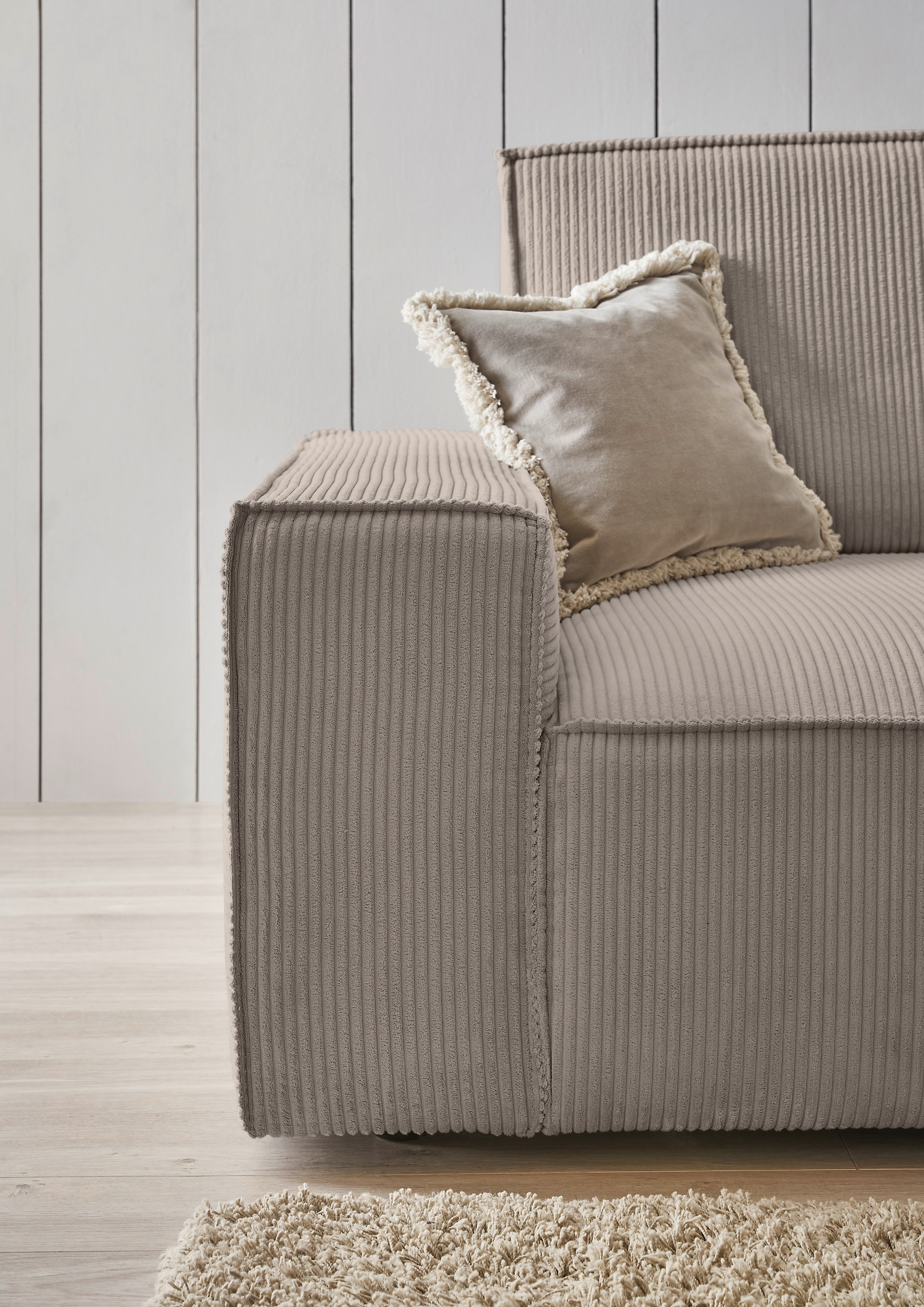 Home affaire Ecksofa »NEU: SHERWOOD XXL 284, Big-Sofa L-Form, tiefe Sitzfläche 95 cm, Cord«, Recamiere rechts/links, als Schlafsofa stellbar, Cord u. Leinenoptik