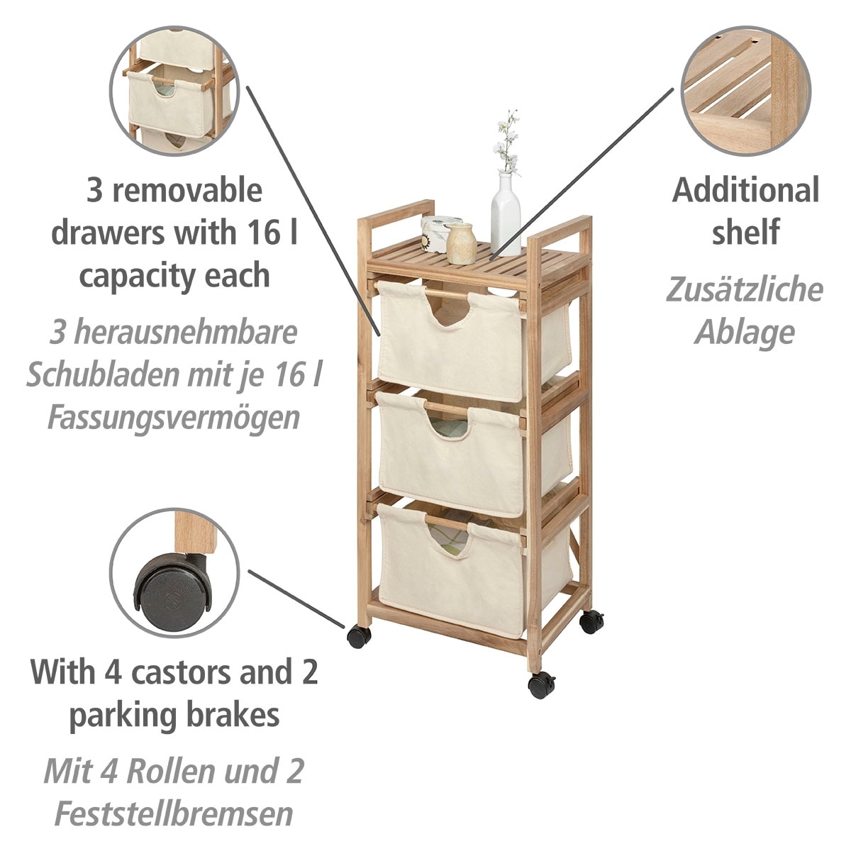 WENKO Regalwagen »Acina«, 3 Schubladen