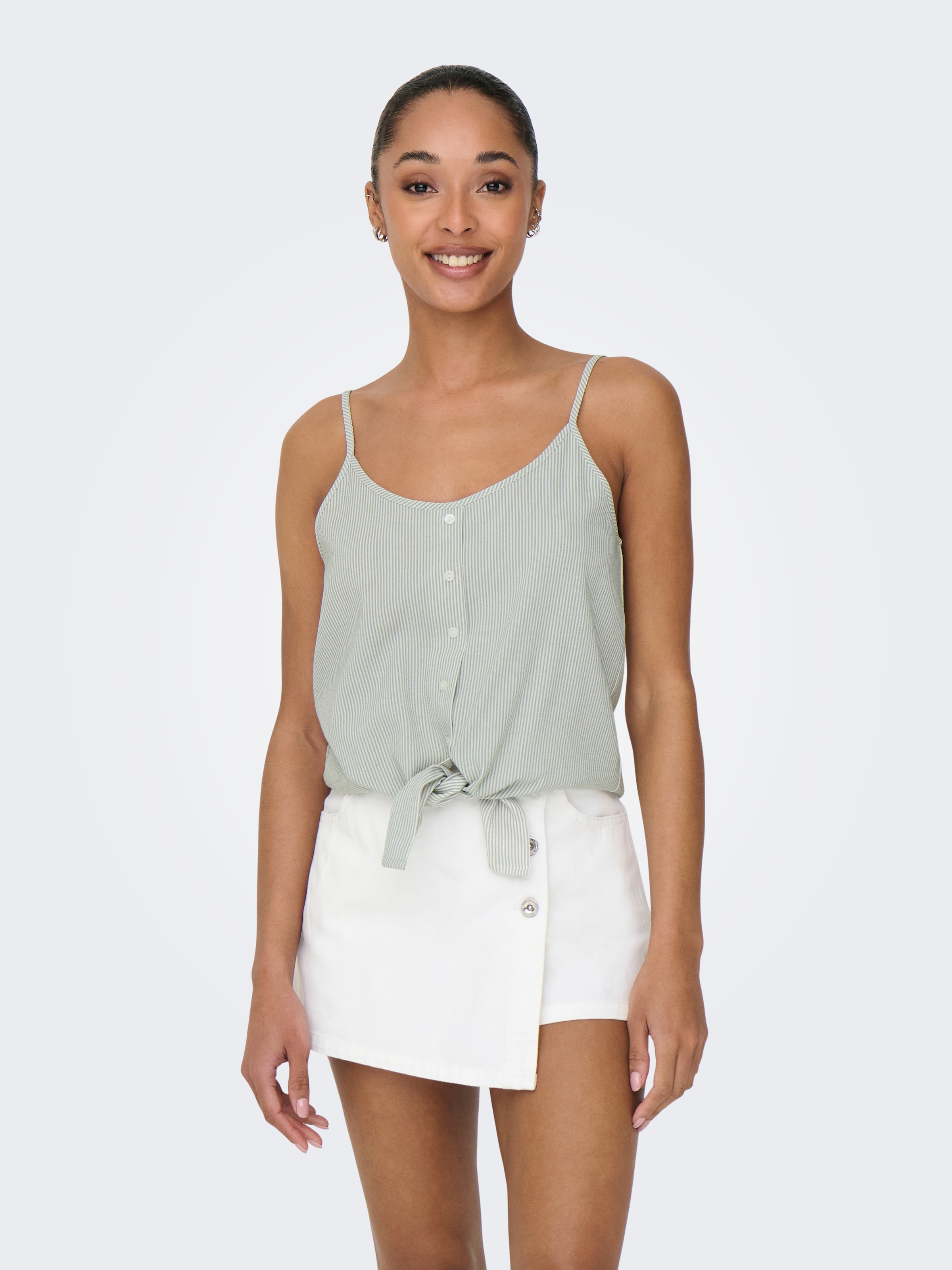 ONLY Trägertop »ONLLECEY SL KNOT SINGLET NOOS WVN« Materialmix, regular fit, V-Ausschnitt