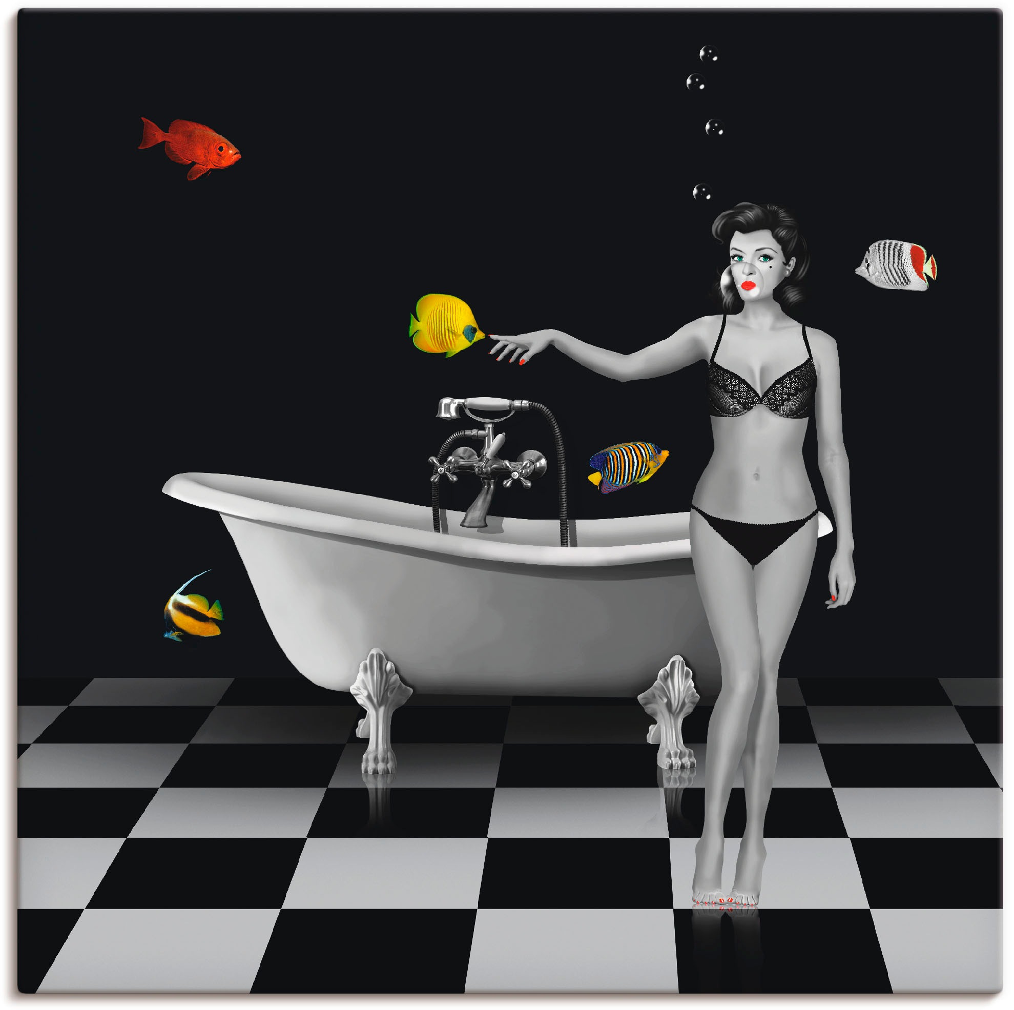 Artland Wandbild »Ein Badezimmer für Fische«, Frau, (1 St.), in vielen Größen & Produktarten - Alubild / Outdoorbild für den Außenbereich, Leinwandbild, Poster, Wandaufkleber / Wandtattoo auch für Badezimmer geeignet