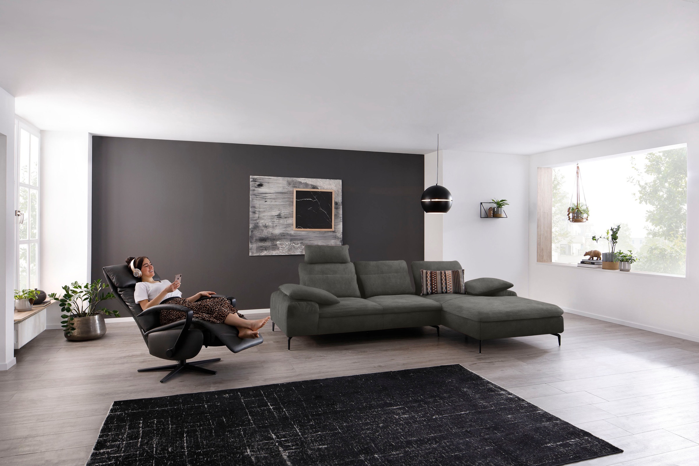 W.SCHILLIG Ecksofa »valentinoo, Designsofa, bequem, elegant und zeitlos, L-Form«, (Set), inklusive Hocker, mit Sitztiefenverstellung, Breite 299 cm
