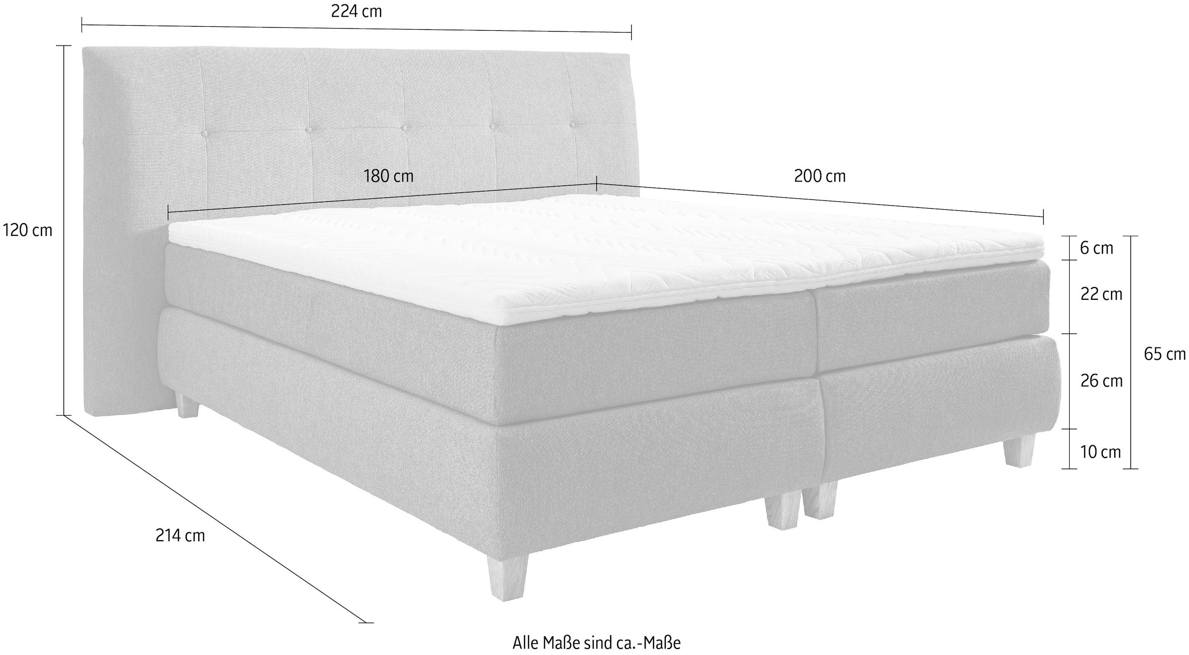 ADA trendline Boxspringbett »Luella«, ADA trendline Boxspringbett, inkl. Matratze und Viscoschaum-Topper