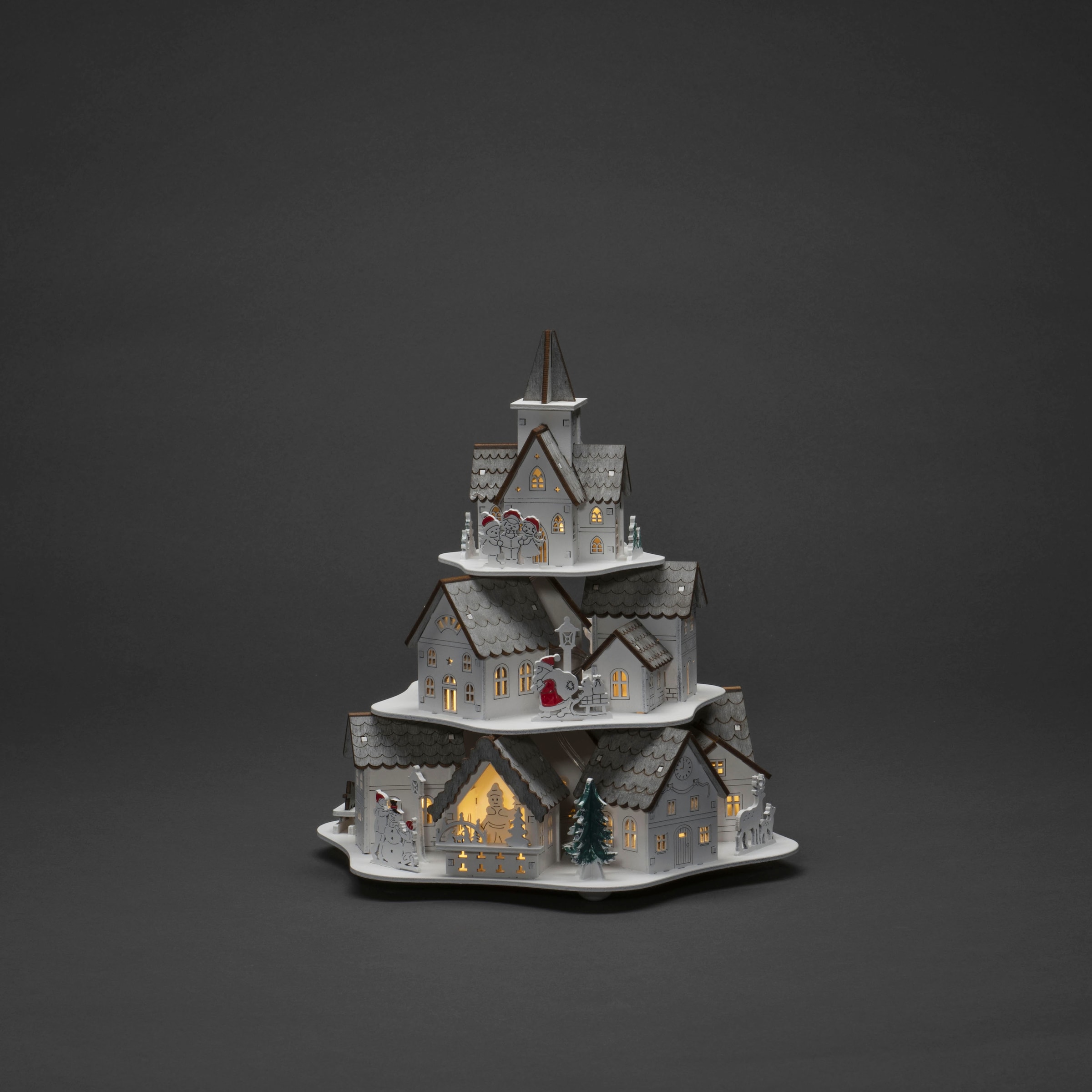 KONSTSMIDE Weihnachtshaus »LED Holzsilhouette Häuser, weiß, 10 warm weiße Dioden«, wählbare Energieversorgung zwischen USB oder Batteriebetrieb, 6h Timer