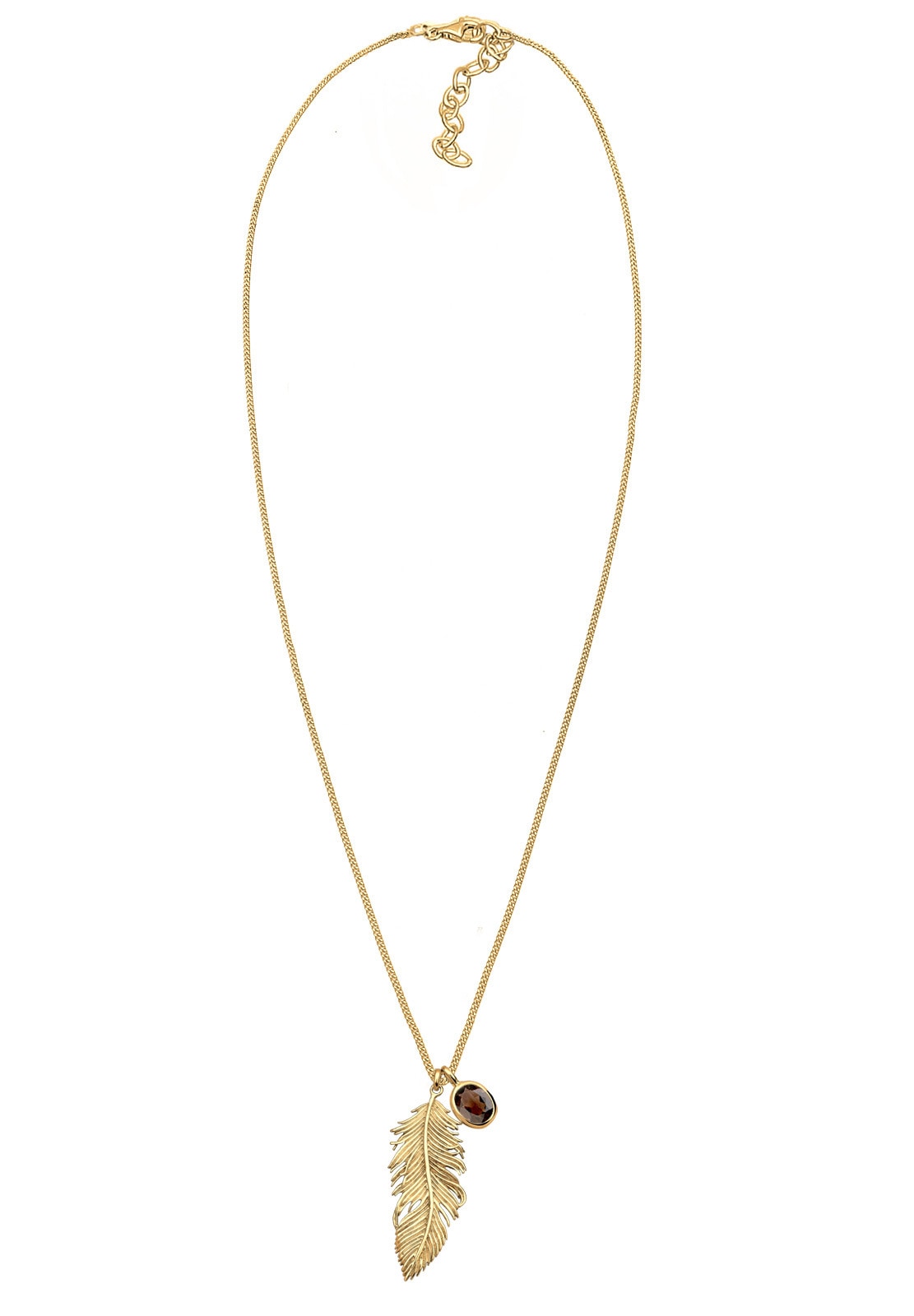 Elli Lange Kette »Halskette Feder Quarz Braun 925 Sterling Silber vergoldet«
