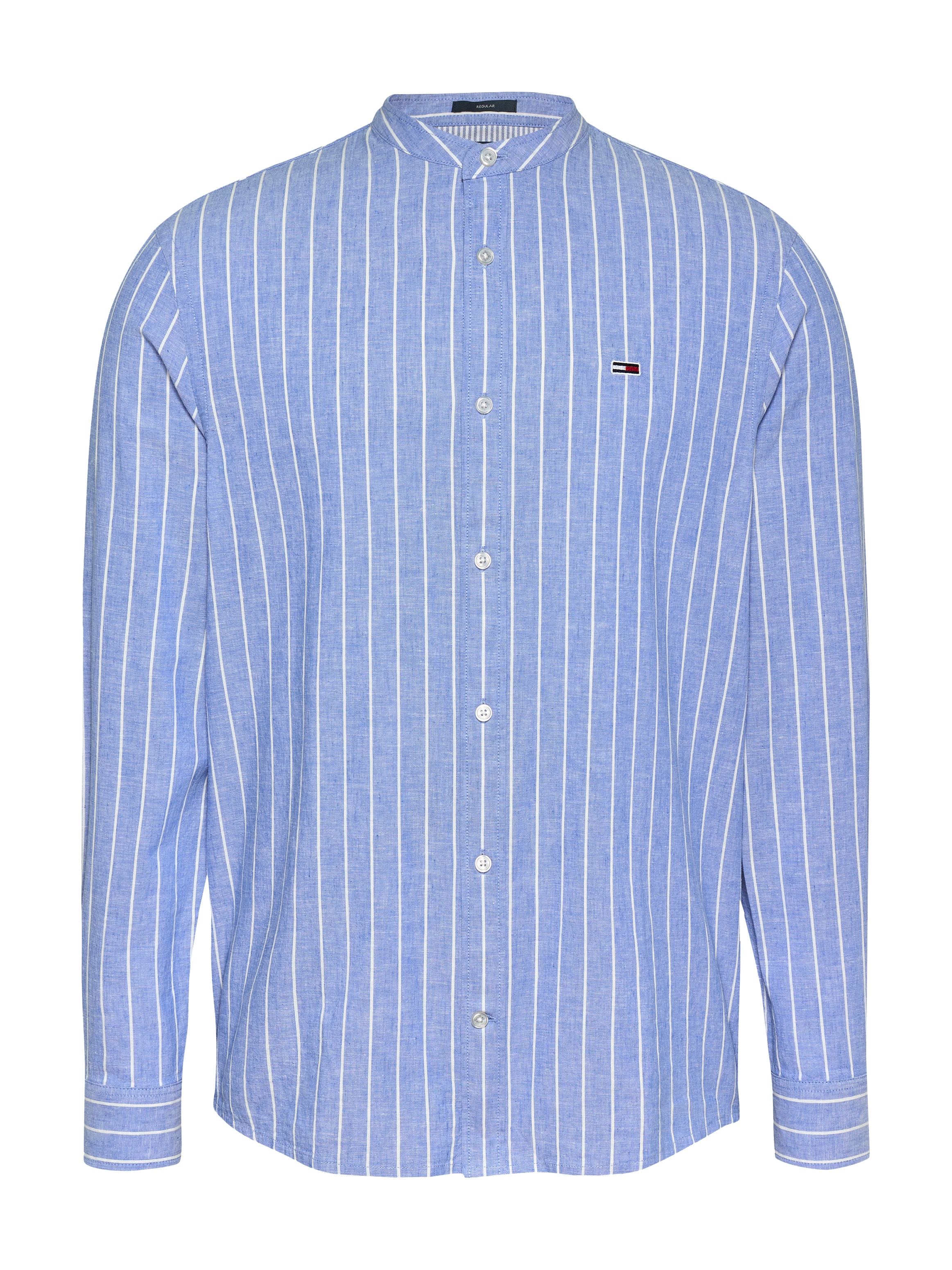 Tommy Jeans Langarmhemd »TJM LINEN MIX BND STP SHRT EXT«, Mit Rundhalsausschnitt