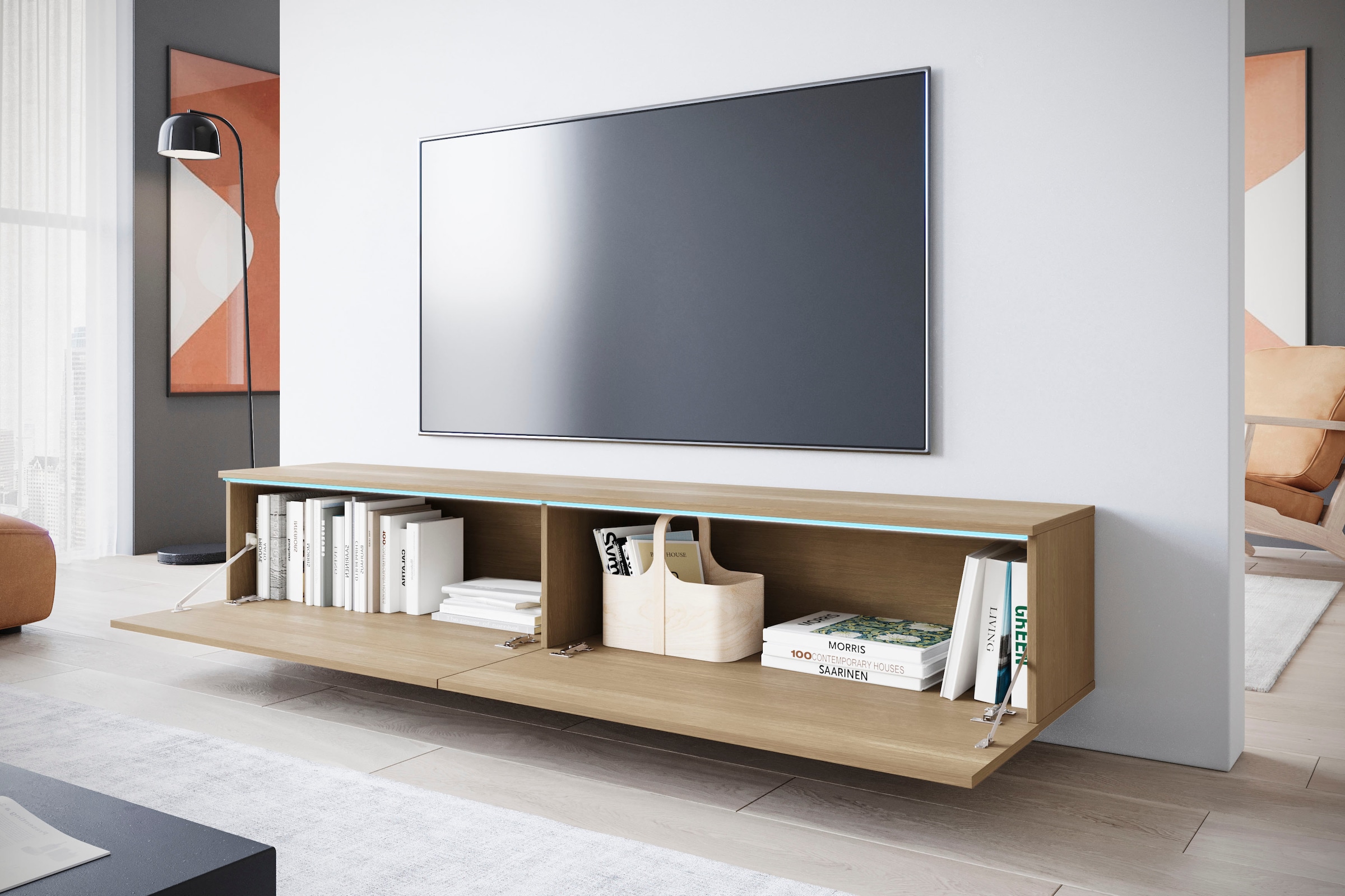 INOSIGN Lowboard »LOWBOARD VERA«, moderne grifflose TV-Board, TV-Schrank 180 cm, stehend und hängend