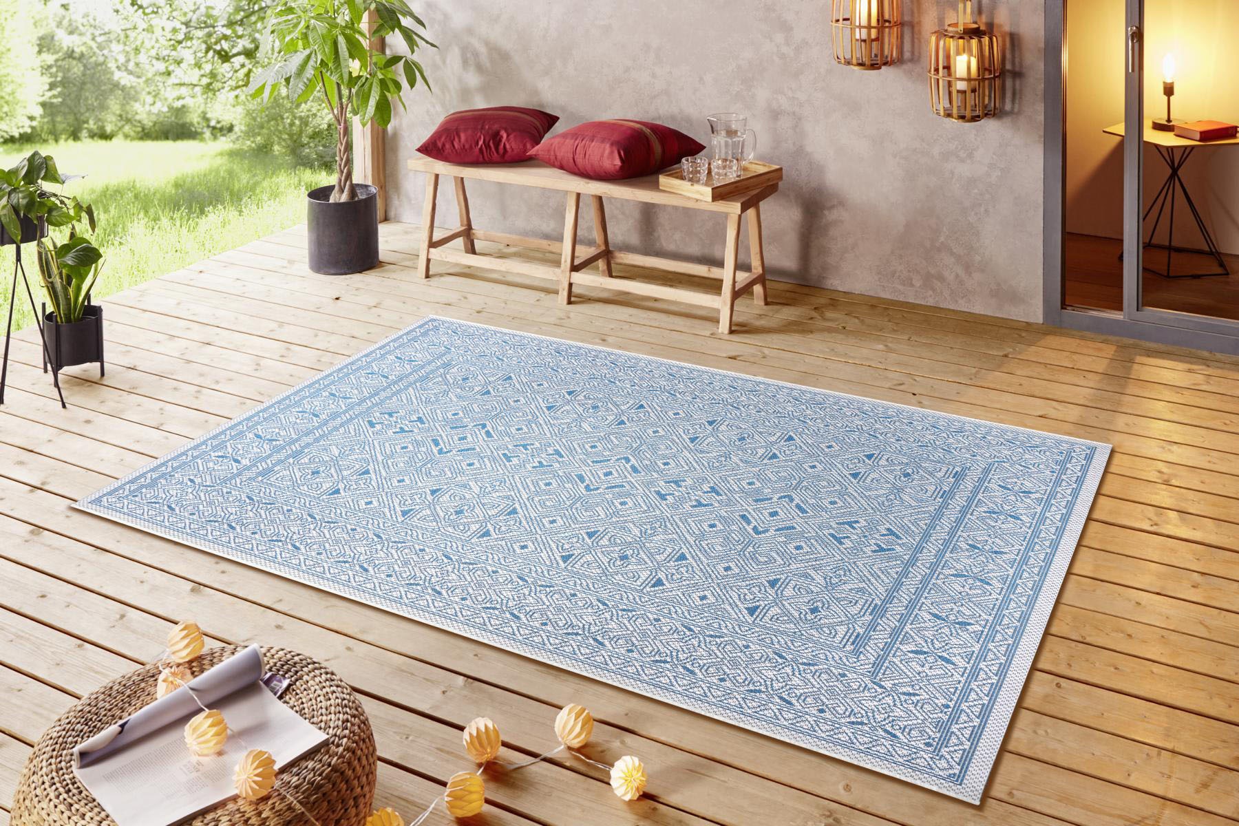 NORTHRUGS Teppich »Cuadrado«, rechteckig, 4 mm Höhe, Flachgewebe Grafisches Design, gekettelt, Robust, Pflegeleicht