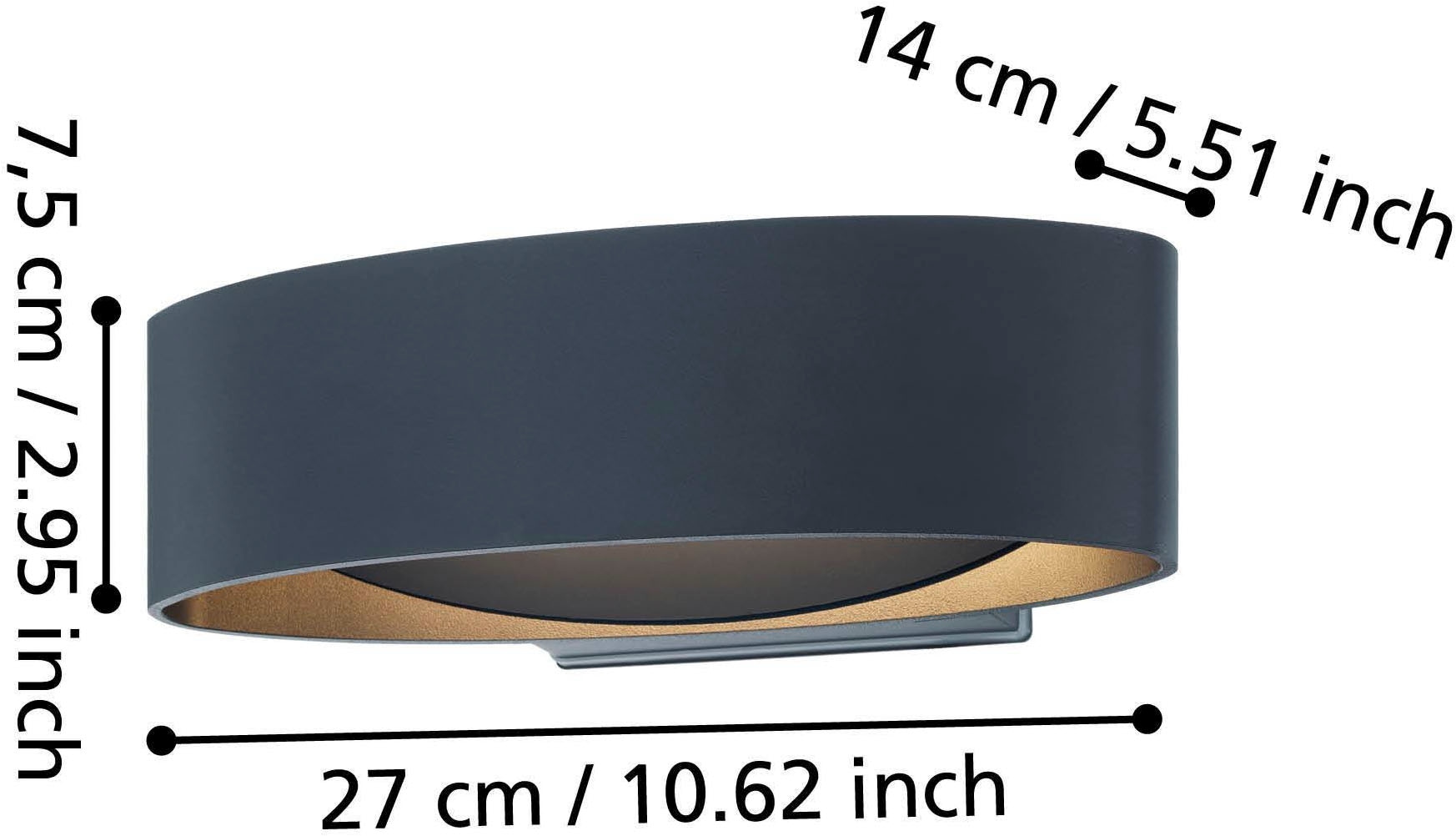 EGLO Wandleuchte »Chinoa Wandlampe, IP44, Up-and-Down Beleuchtung, Außenlampe, Lampe« LED-Modul 1 Stk. Warmweiß Wand-/Deckenleuchte - L27 x H7,5 x AL13,5 cm - anthrazit - 10W inkl.