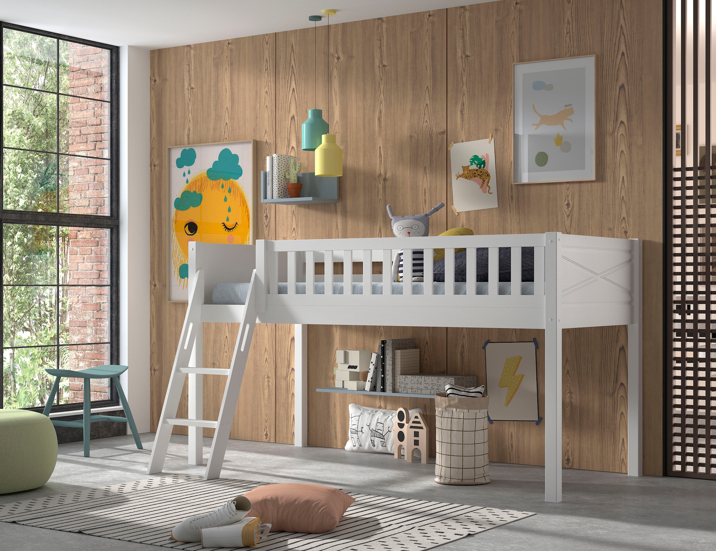 Vipack Hochbett »Scott« Made in Europe,  m. Rollrost, LF 90x200 cm, Kiefer weiß lackiert, mit oder ohne Rutsche