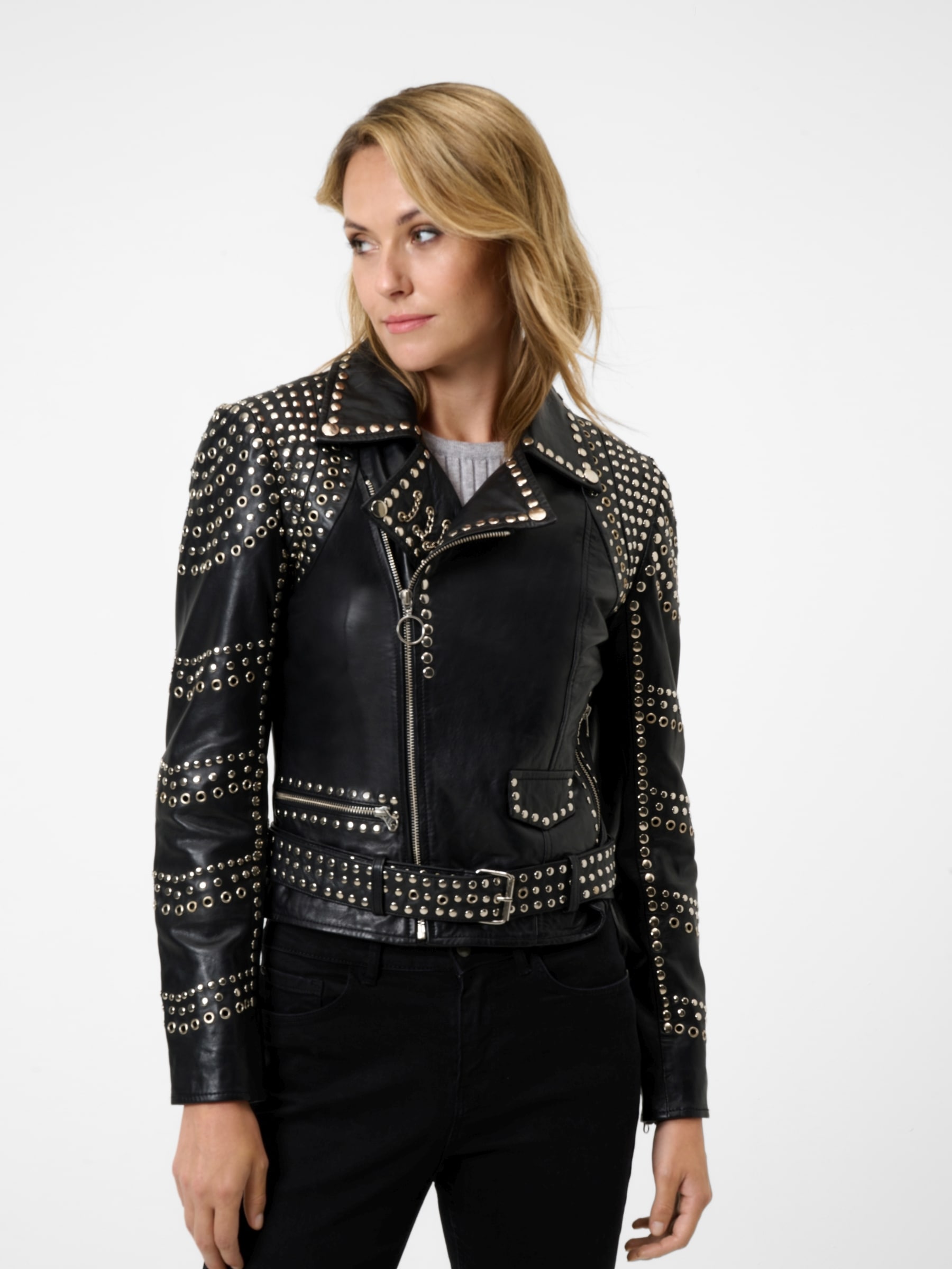 RICANO Bikerjacke »Lederjacke Selina« ohne Kapuze Handgefertigt aus echtem Leder