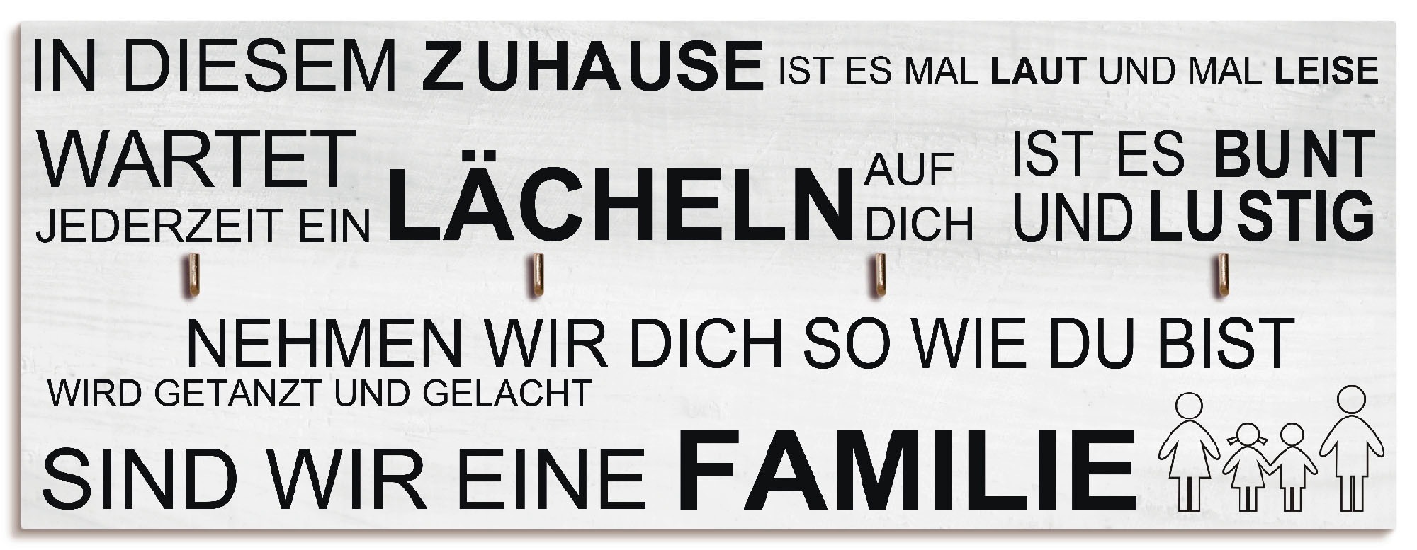 Artland Hakenleiste »In diesem Zuhause_weiß«, aus Holz mit 4 Schlüsselhaken – Schlüsselboard, Schlüsselbretter, Schlüsselhalter, Schlüsselaufhänger für den Flur – Stil: Modern