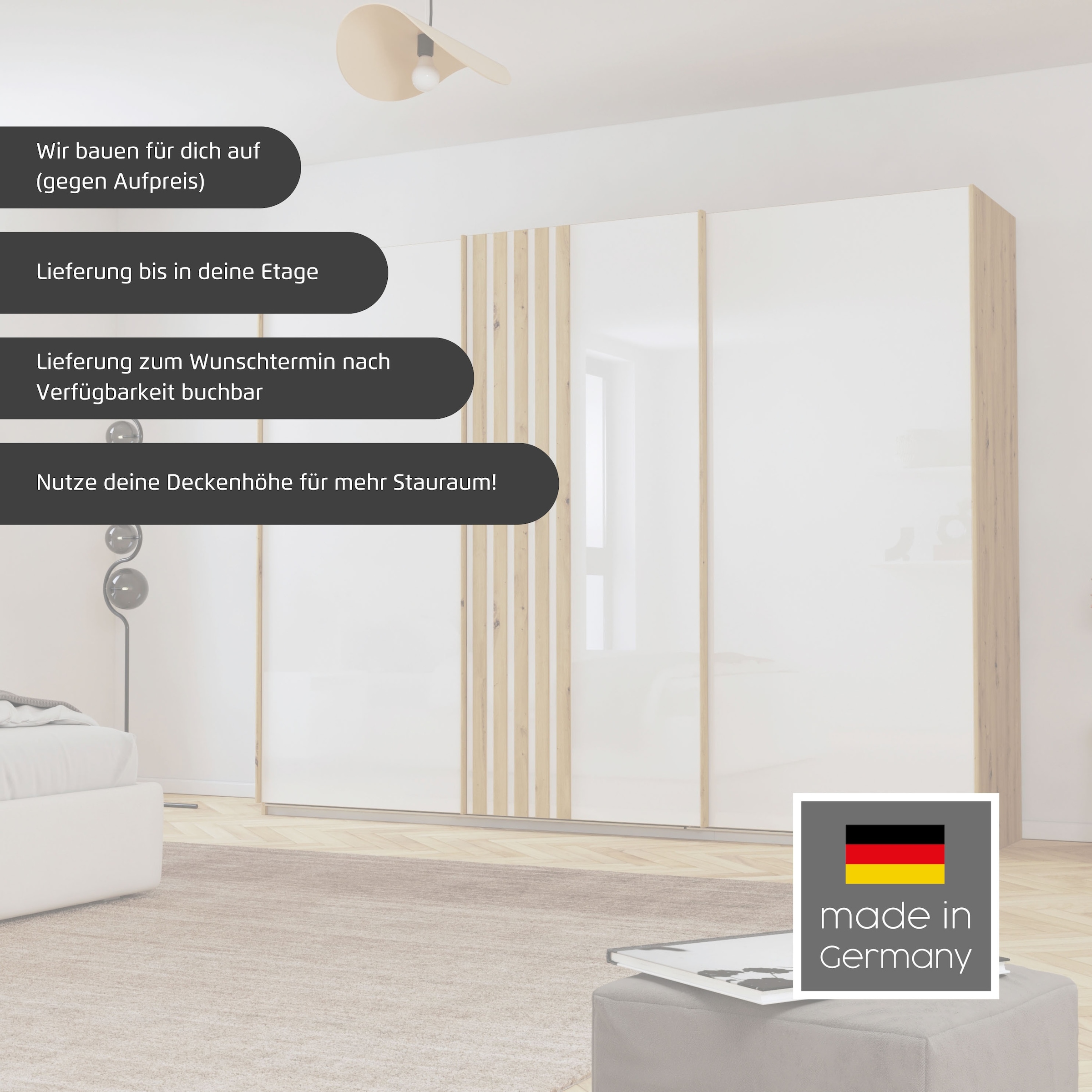 rauch Schwebetürenschrank »Kleiderschrank Schrank Garderobe MOSBACH«, moderne Lamellen-Auflage in 3D Akustikpaneel Optik MADE IN GERMANY