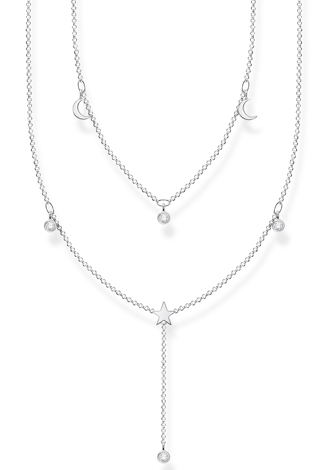 THOMAS SABO Kette mit Anhänger »weiße Steine, Mond, Stern, KE2070-051-14-L45v«, mit Zirkonia