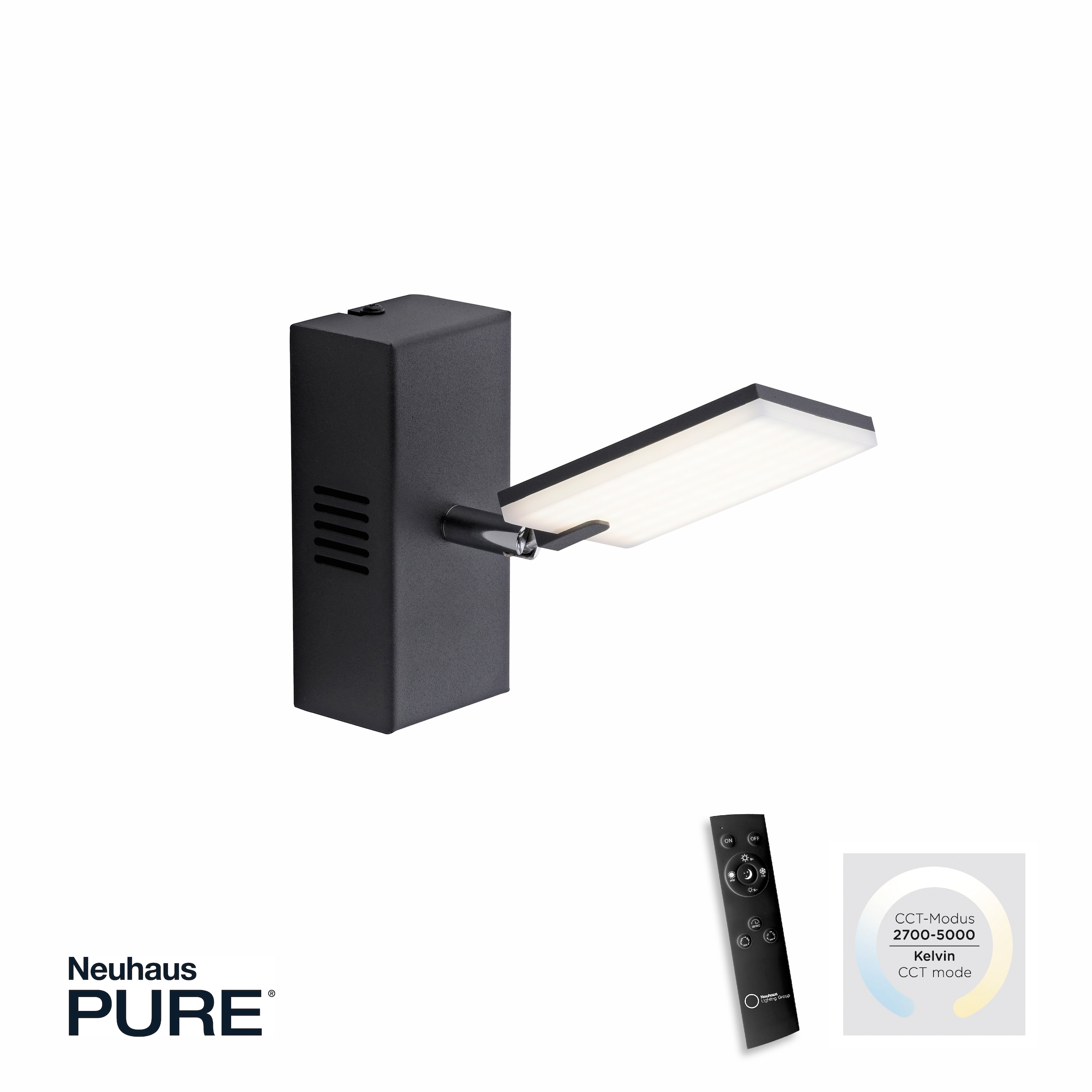 Neuhaus PURE LED Wandleuchte »PURE Mira« LED-Board 1 Stk. warmweiß - kaltweiß Dimmbar, CCT, Wippschalter, Fernbedienung, beweglich