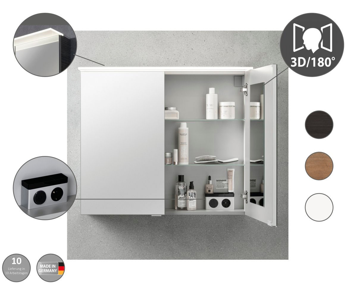 FACKELMANN Spiegelschrank »PE 80 - Dark-Oak«, Badmöbel Breite 80 cm, 2 Türen, doppelseitig verspiegelt