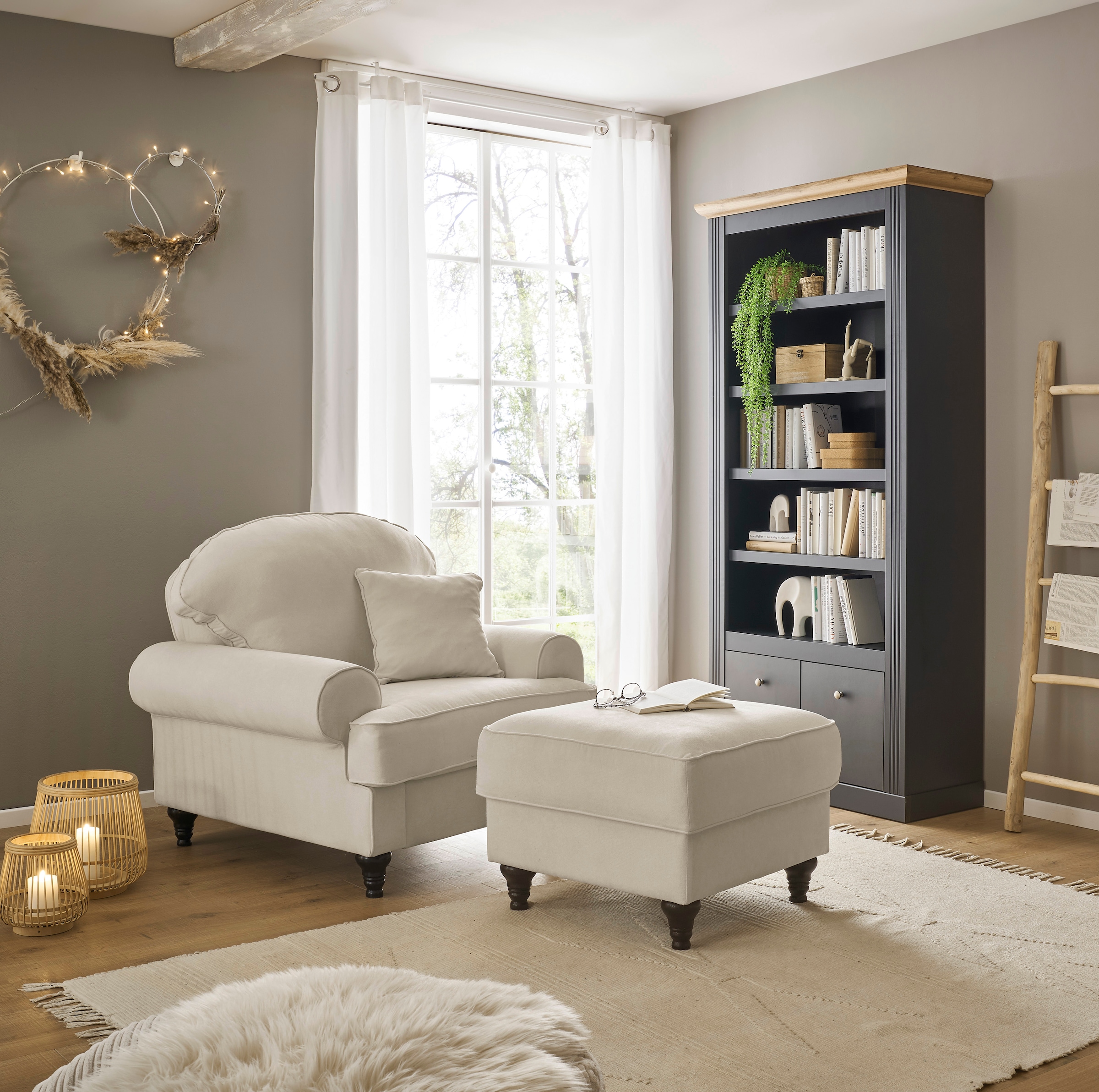 Home affaire Sessel »WESTMINSTER« Set, 1Sessel, 1 Hocker, 2 Stk. tlg. mit Federkern-Polsterung