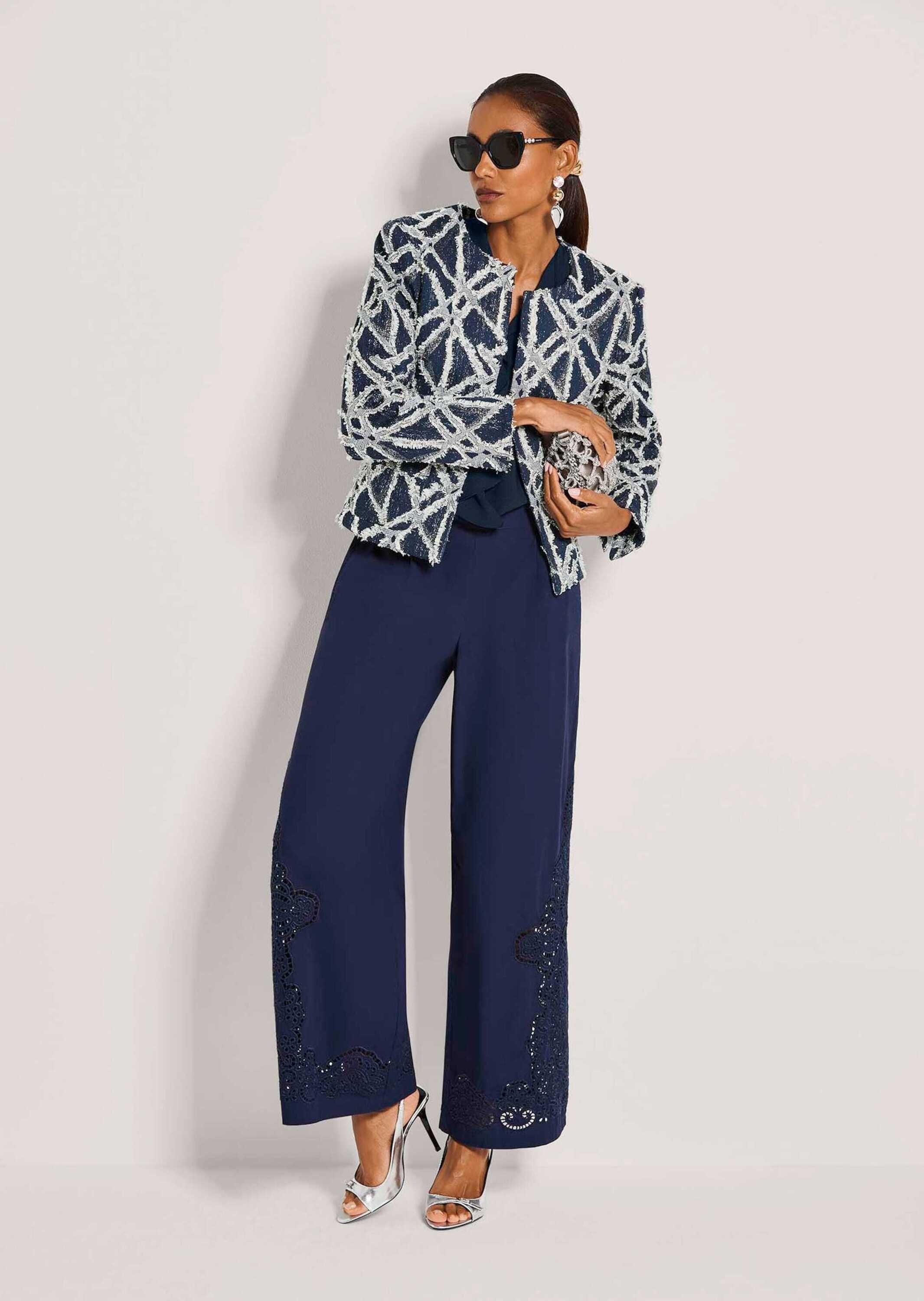 MADELEINE Jackenblazer »Kurzblazer Jacquardblazer mit Fransen« Jacquard Blazer mit Glanzefekt