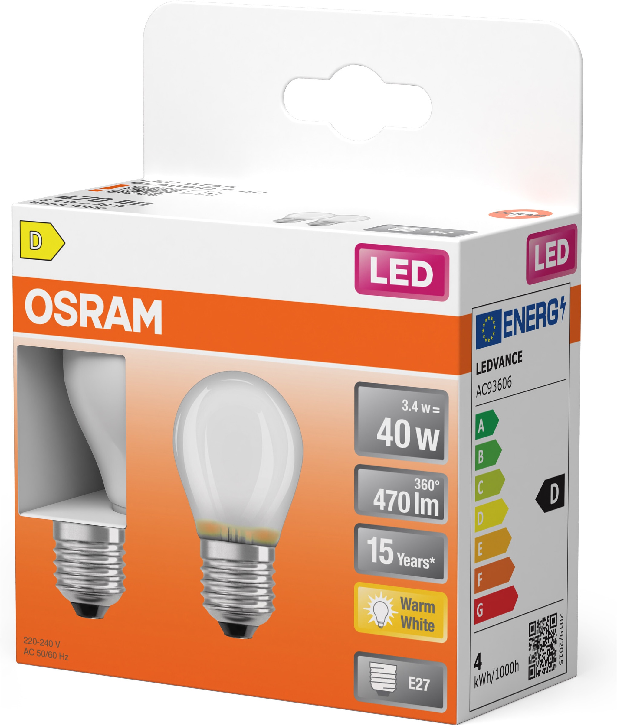 Osram LED-Leuchtmittel »LED-Lampe Star Miniballform P40« E27 2 Stk. Warmweiß