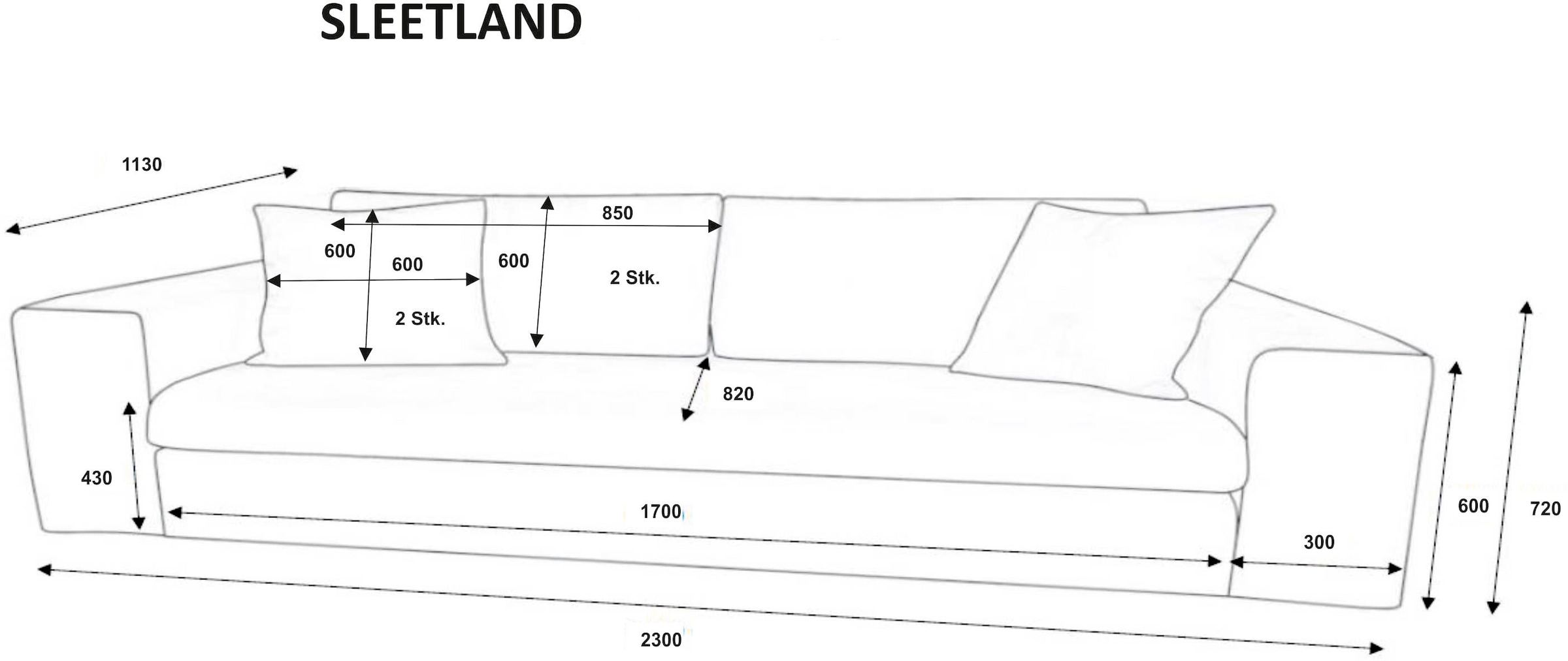 andas 2-Sitzer »SLEETLAND XXL in Samtvelours oder Vintage-Leder-Optik«, besonders groß und bequem