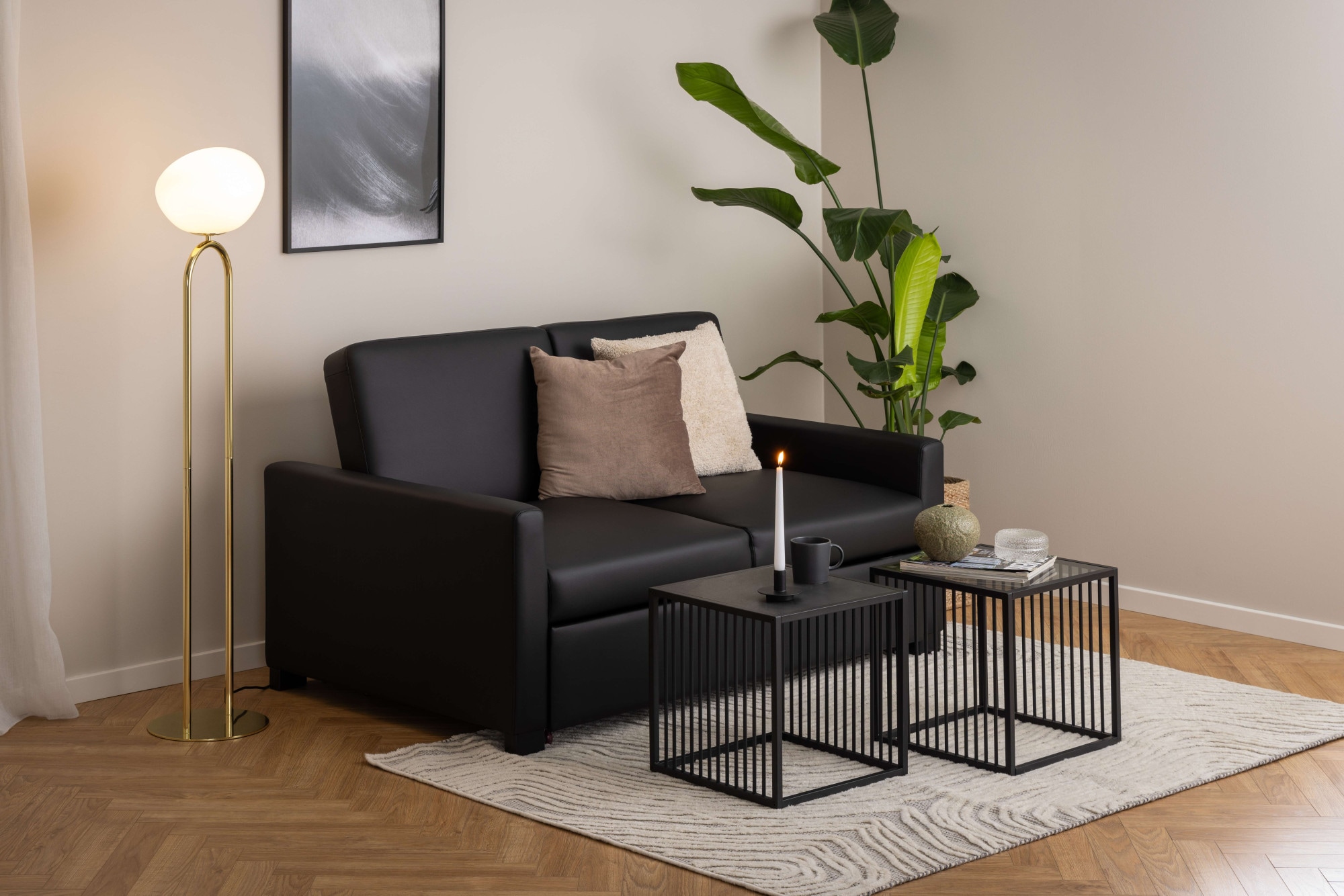 ACTONA GROUP Couchtisch »Strington Beistelltisch«, Ecktisch, schwarzer Marmoroptik, vertikalen Metalllamellen, H: 63 cm