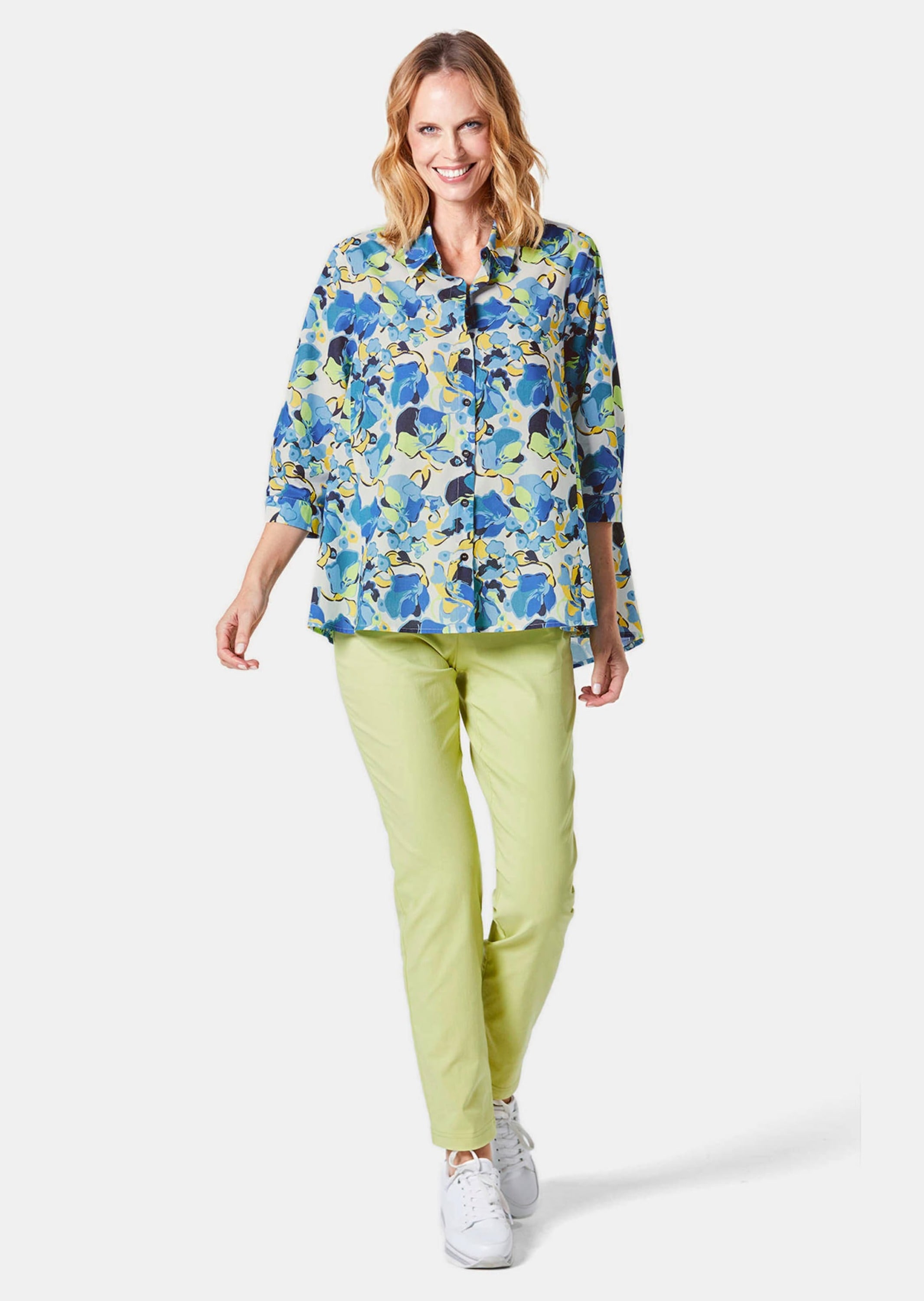 GOLDNER Hemdbluse »Moderne Druckbluse in legerer Form« A-Linie mit Kellerfalte im Rückenteil