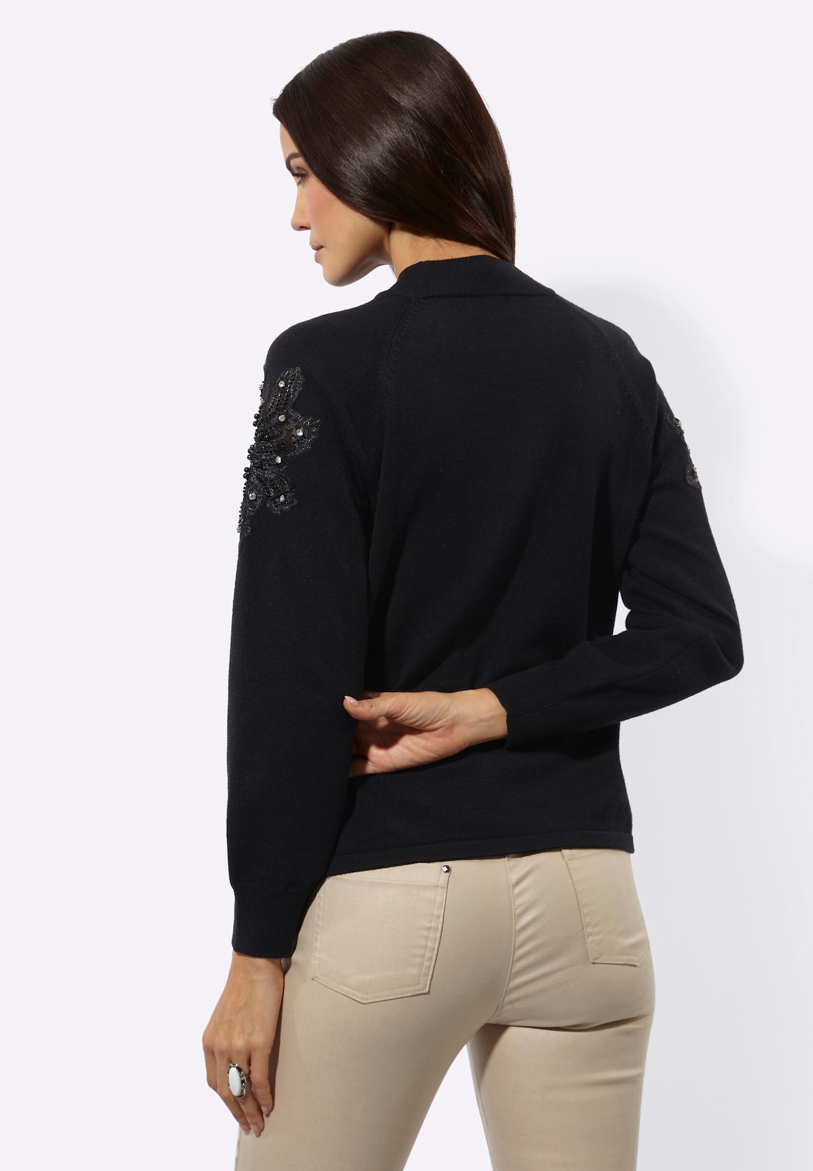 creation L Strickpullover »Modal-Mix-Pullover Langarm-Pullover mit besticktem Netzeinsatz«