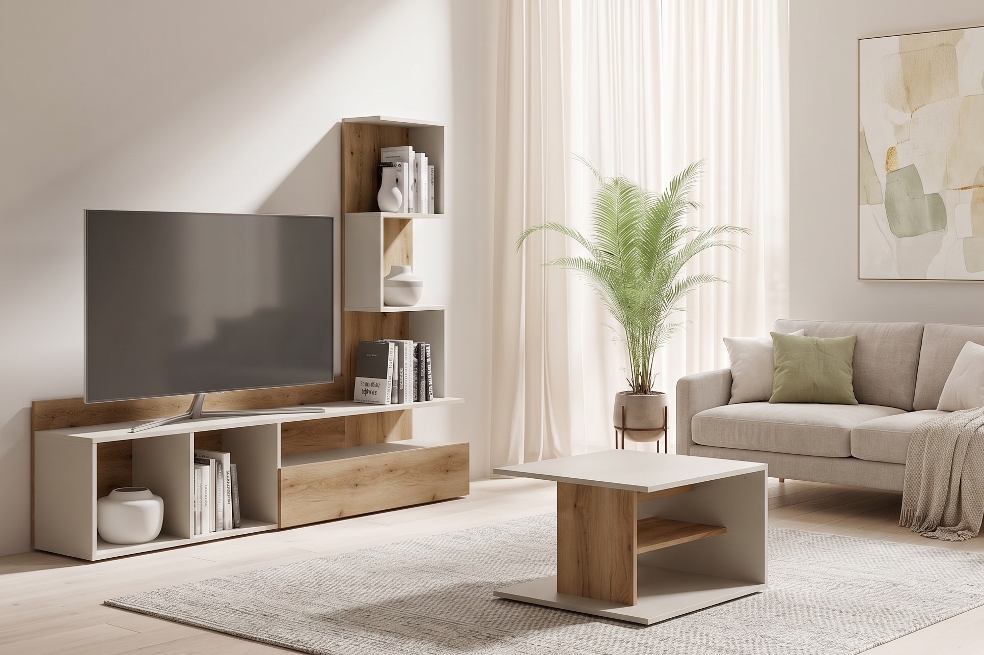 Home affaire Couchtisch »LUMIA Kaffeetisch mit viel Stauraum, 60x60cm, modernes Design« Beistelltisch mit Ablagefläche, Kaschmir/Natureiche