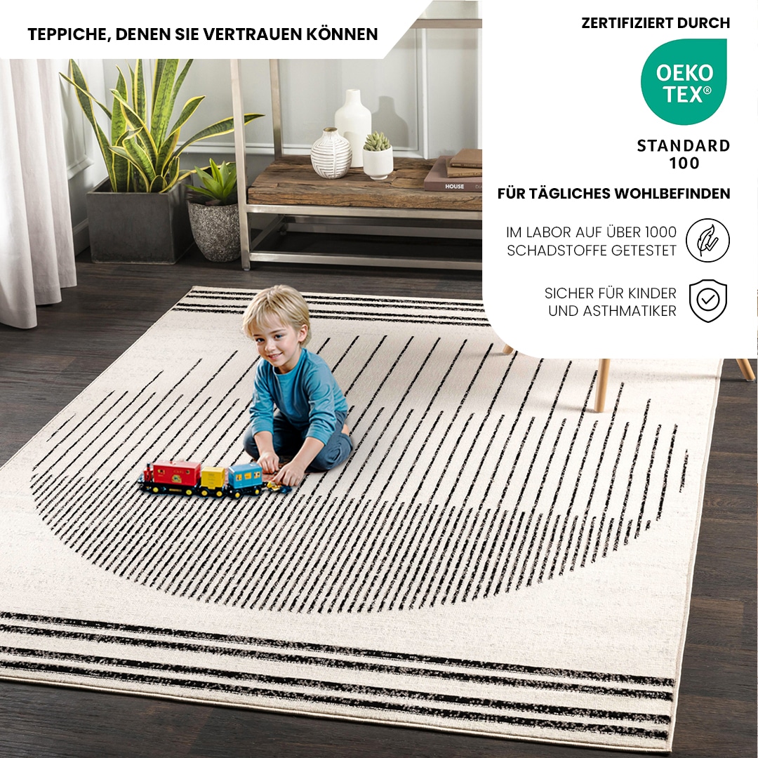 Livabliss Teppich »SANTIAGO«, rechteckig, 10 mm Höhe, Skandinavischer Teppich, Kurzflor Boho-Wohnzimmerteppich, Läufer