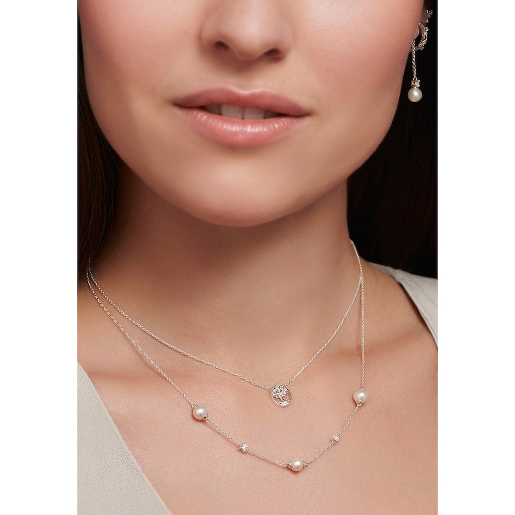 THOMAS SABO Perlenkette »Perlen mit Steinen, KE2120-167-14-L45V«, mit Zirkonia (synth.) - mit Süßwasserzuchtperle