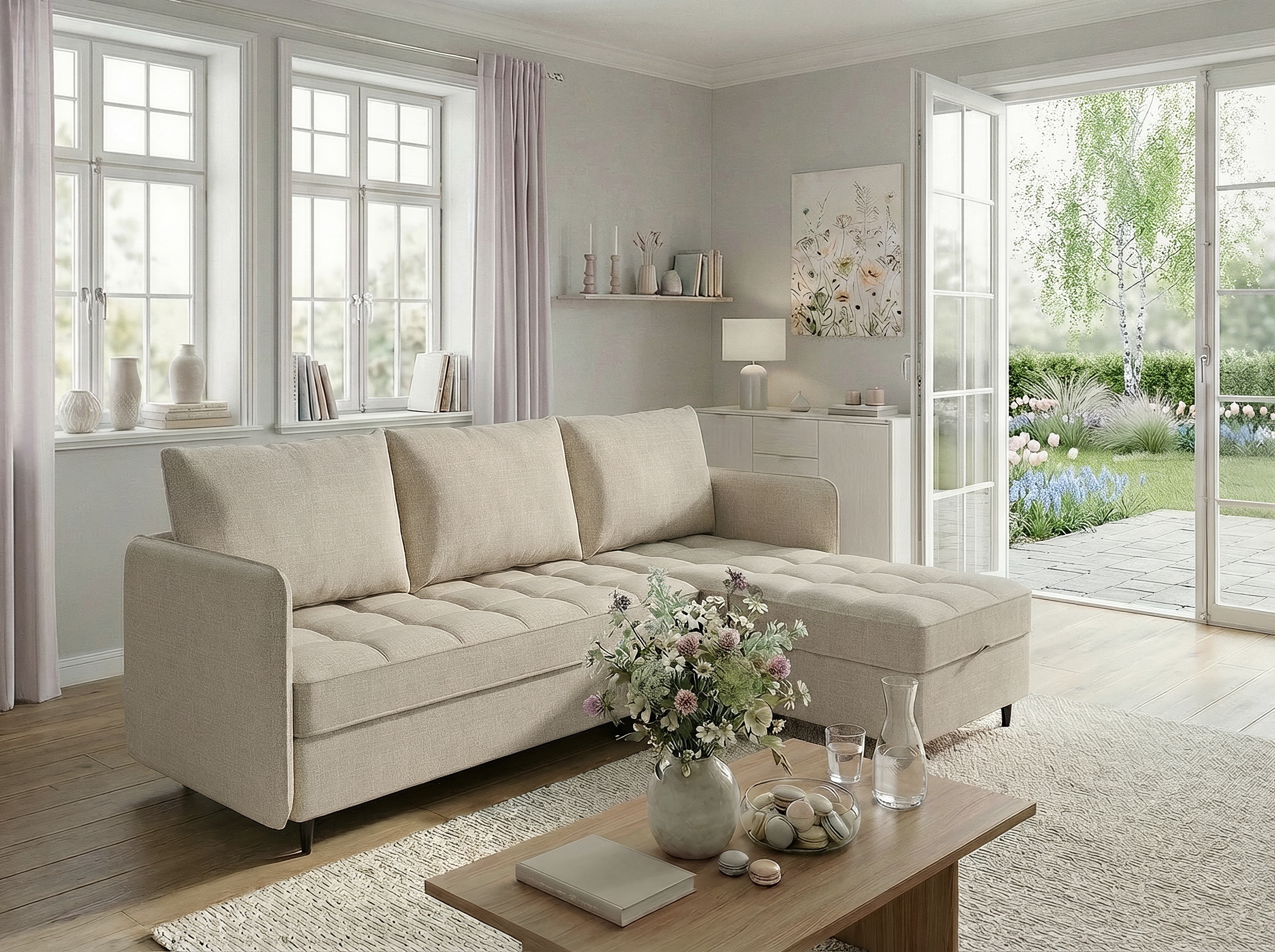 Dorel Home Ecksofa »LINDHUS, L-Form, verschiedene Stellvarianten, Modulsofa« Recamiere, Stauraum, Cord und Chenille-Bezug