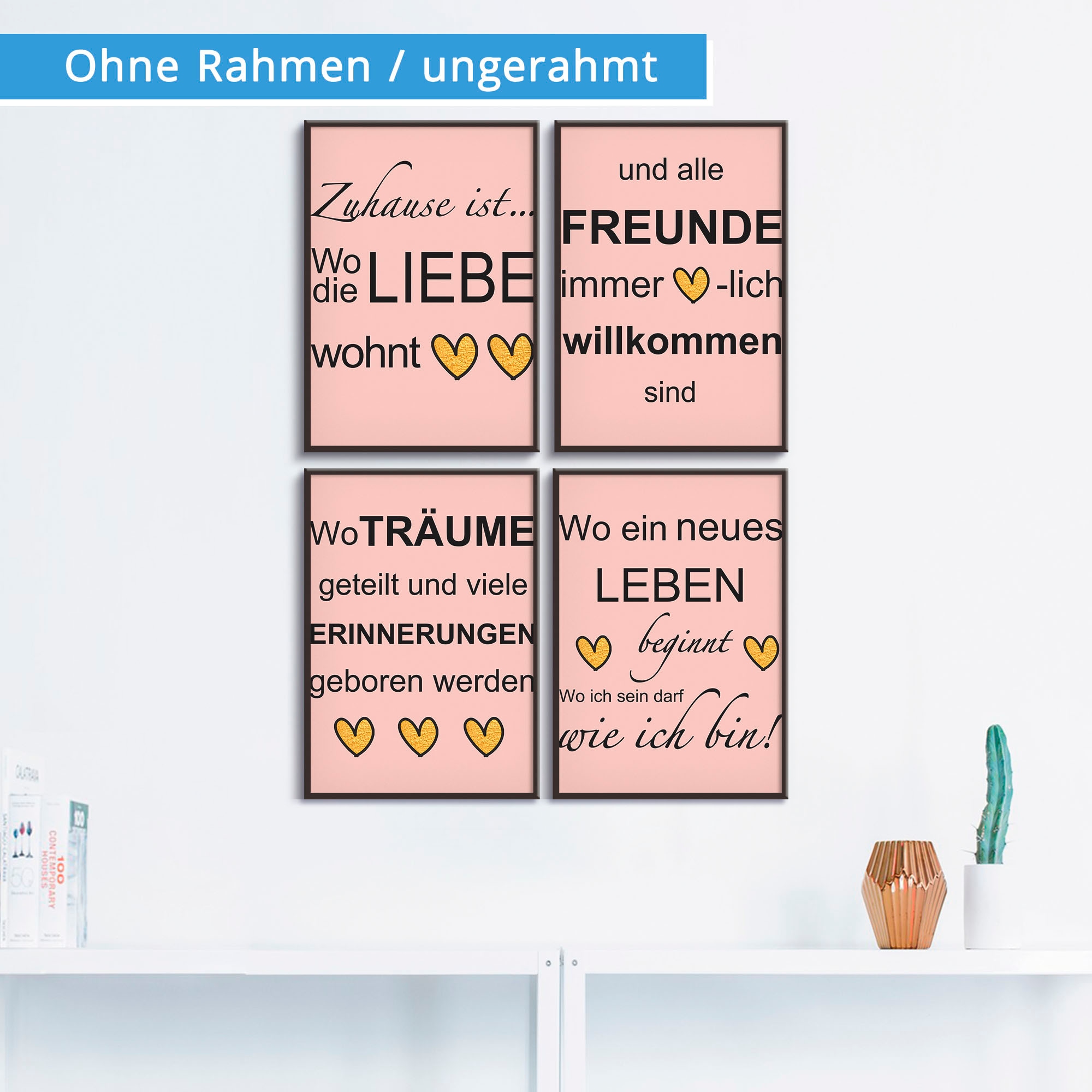 Artland Poster »Wo die Liebe wohnt«, Sprüche & Texte, (4 St.), Poster, Wandbild, Bild, Wandposter