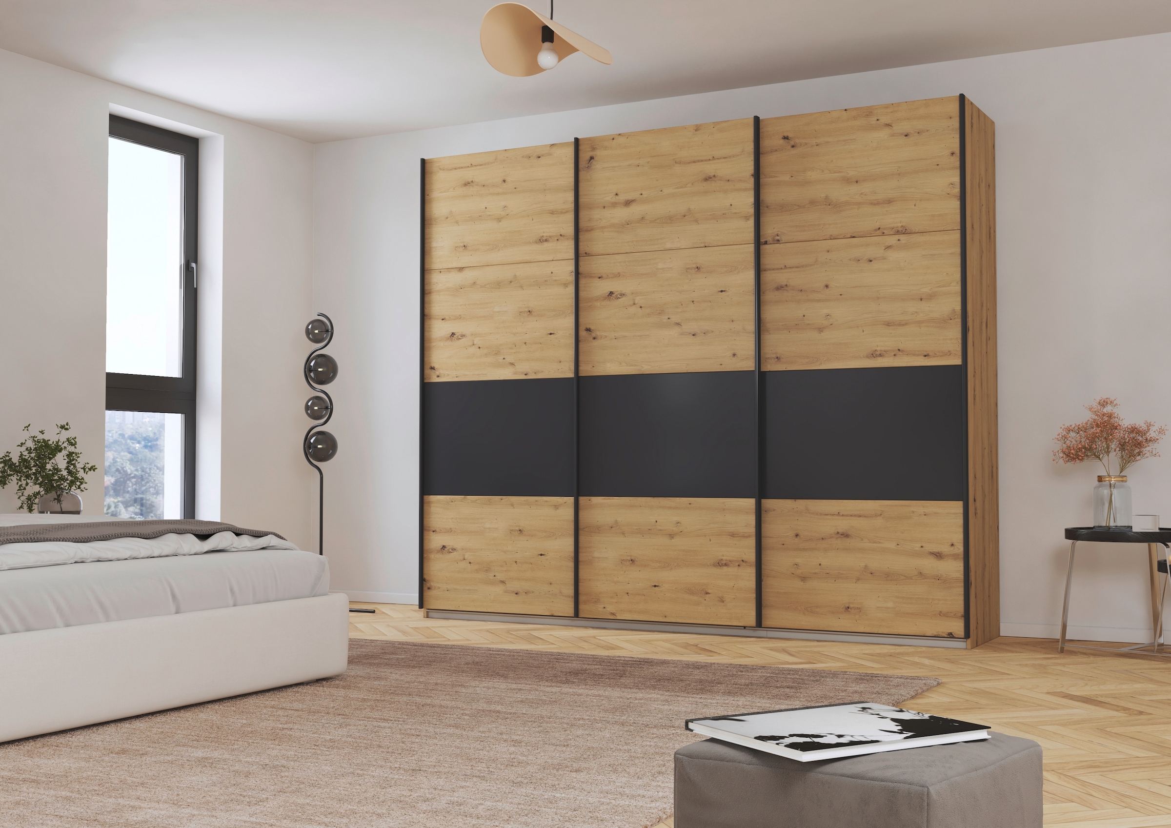 rauch Schwebetürenschrank »Schwebetürenschrank Kleiderschrank Schrank Garderobe CORTONA«, inkl. Inneneinteilung, 2 Stoffboxen und zusätzlichen Einlegeböden