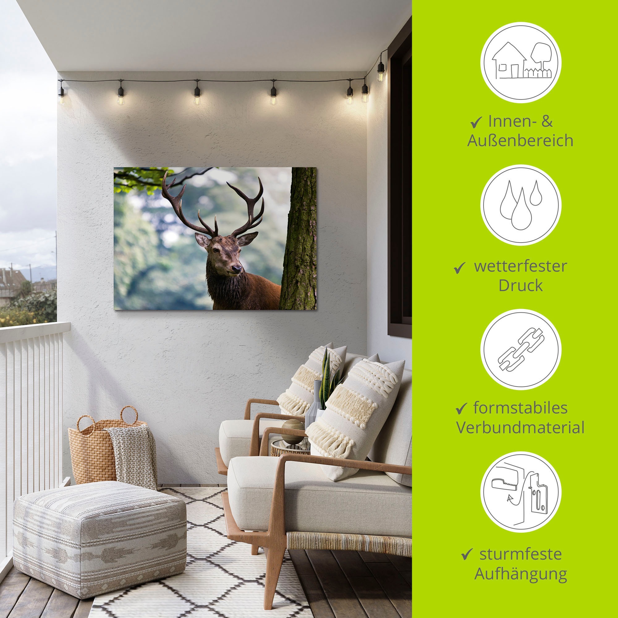 Artland Wandbild »Hirsch«, Wildtiere, (1 St.), als Alubild, Outdoorbild, Leinwandbild, Poster in verschied. Größen