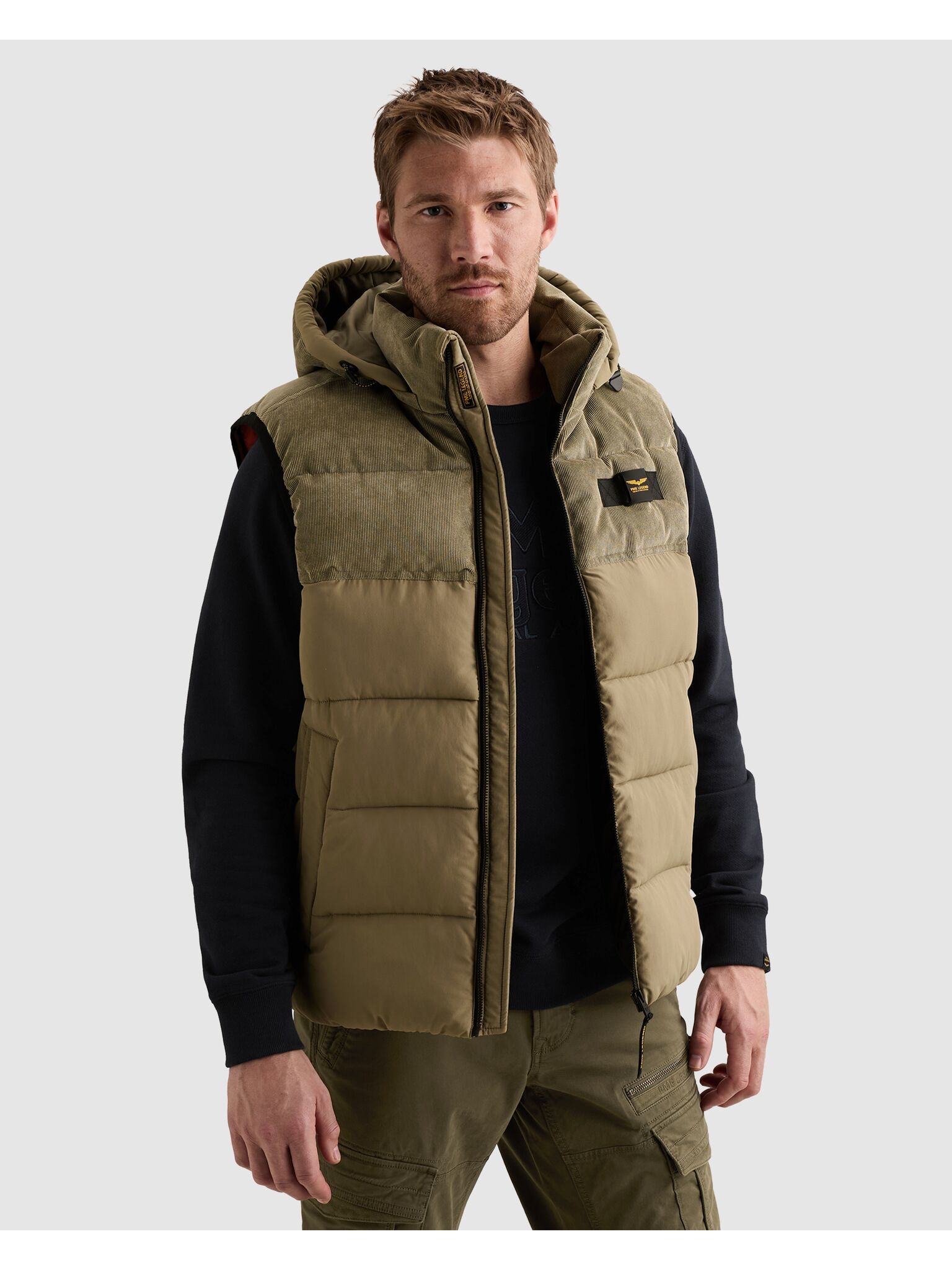 PME LEGEND Cordweste mit Besatz in Cord-Optik, mit Kapuze