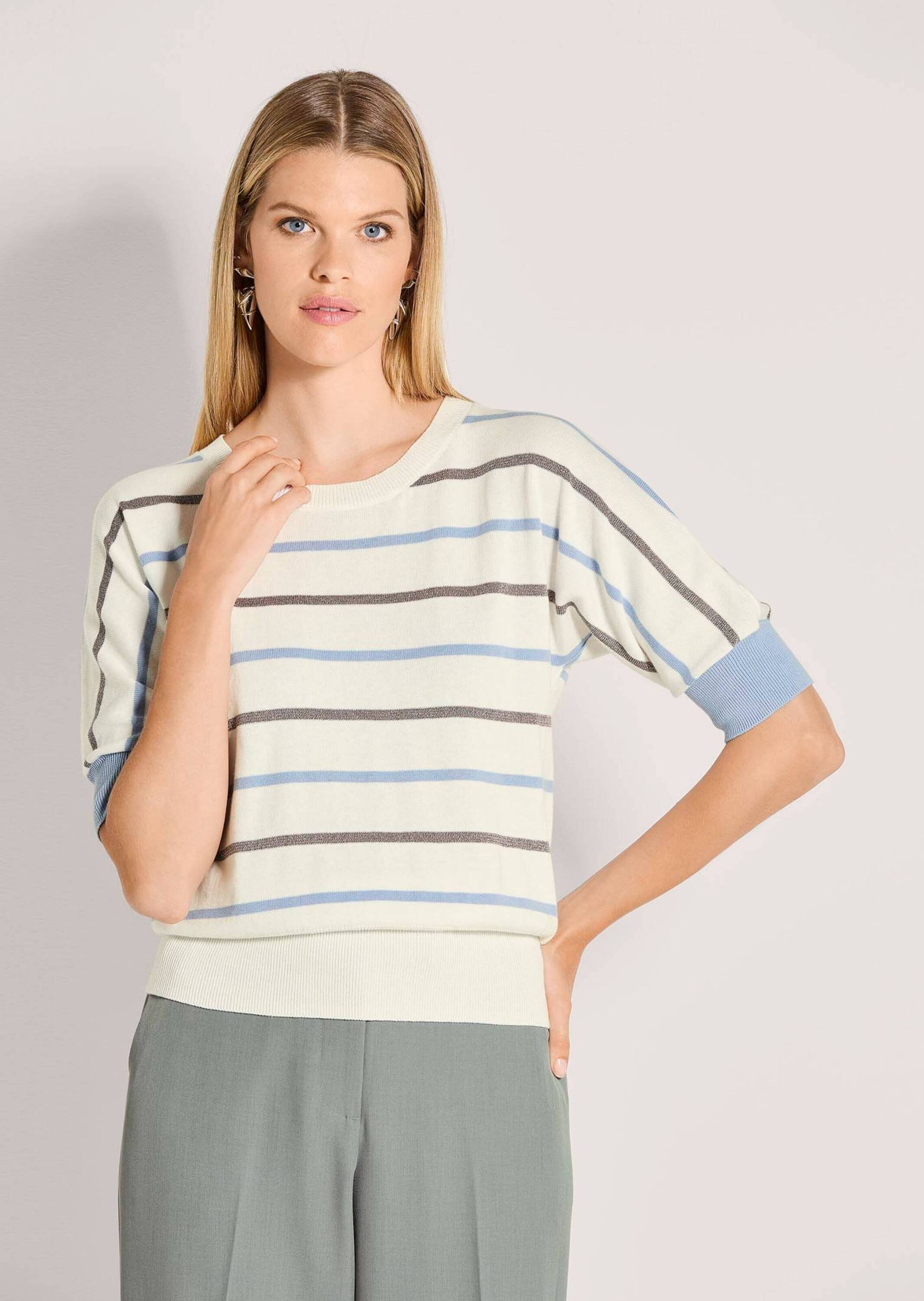 MADELEINE Longpullover »Strickpullover Ringelpullover mit Glanzgarn« Breiter Rippenbund